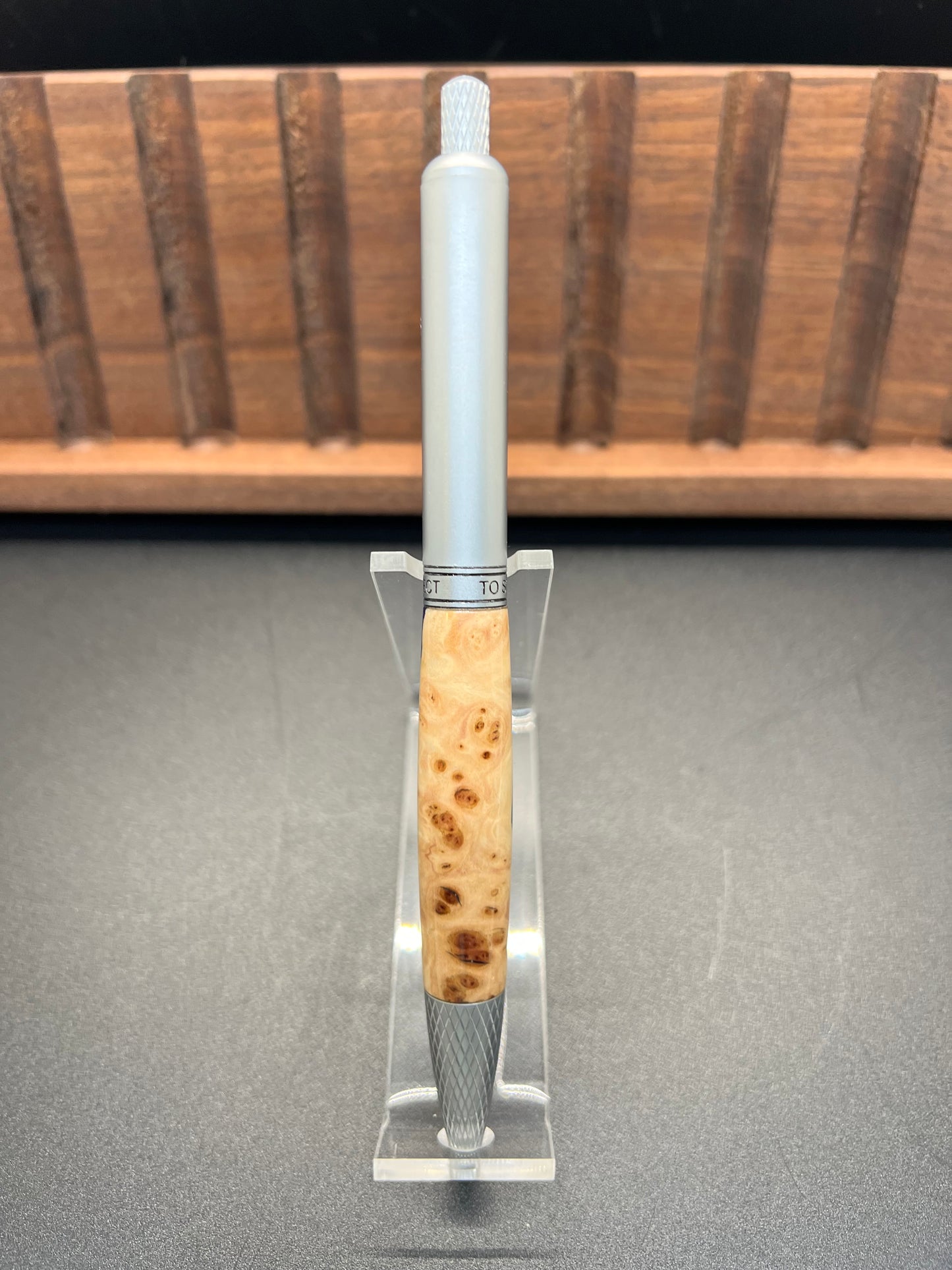Law Enforcement Click Pen-Mallee Burl- Blue resin
