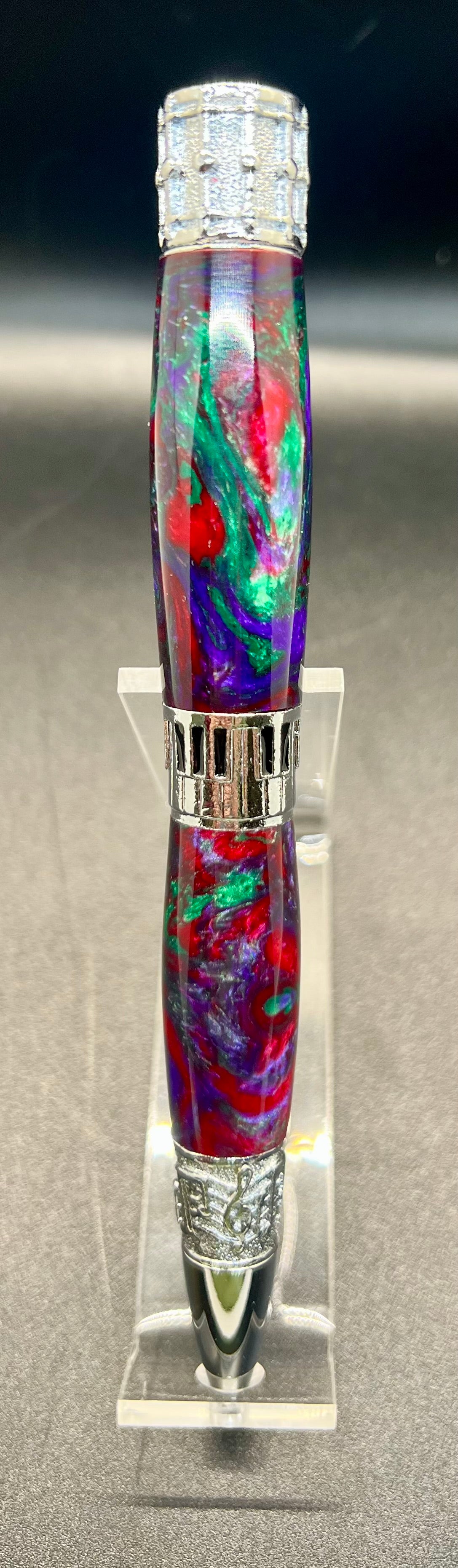 Music Twist Pen- Burl, and multi colored acrylic