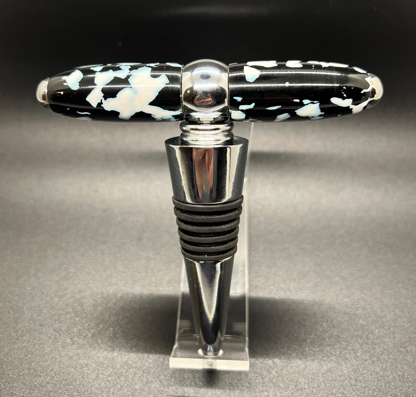 T-Handle Corkscrew/Bottle Stopper Combo-Black and White