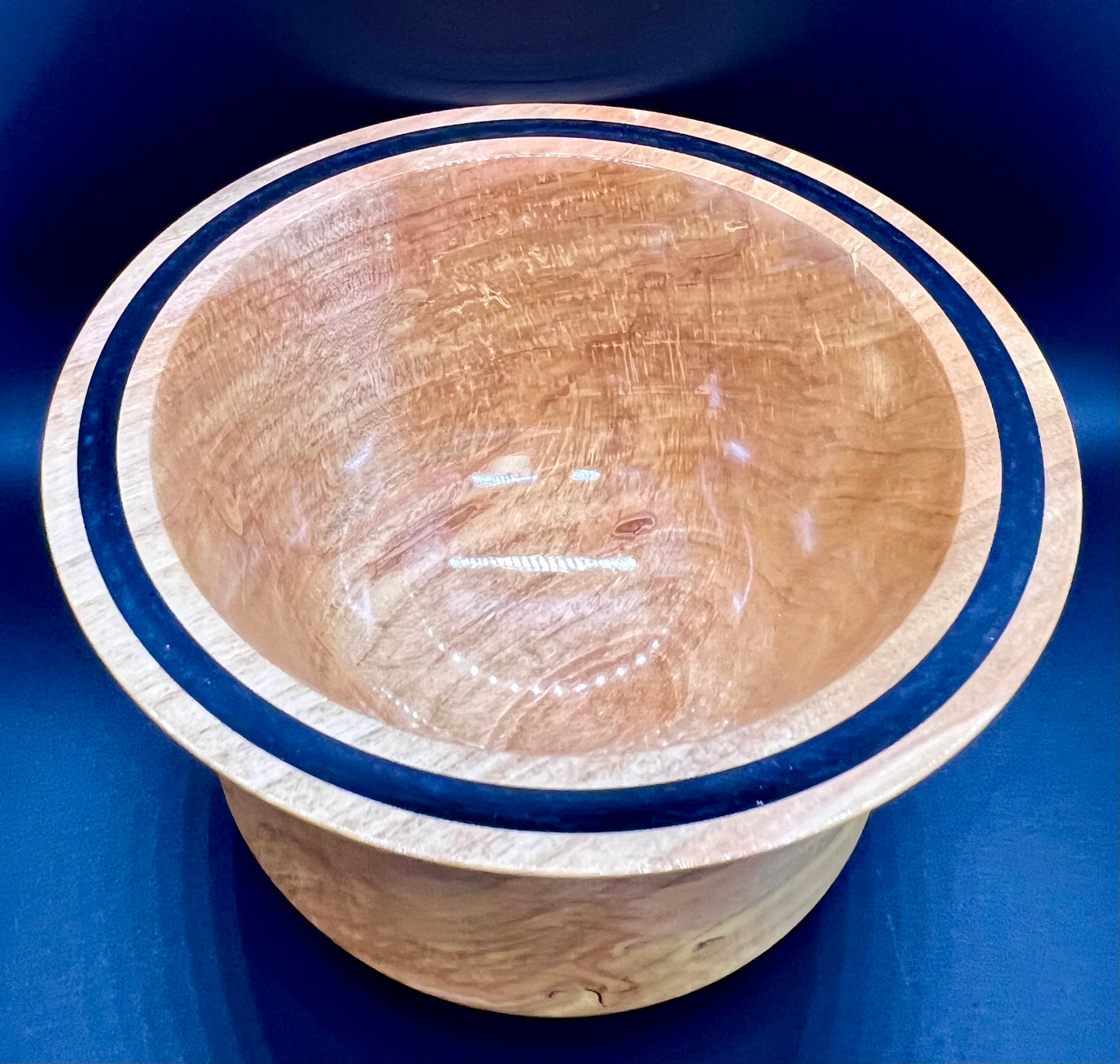 Hand Turned Curly Maple Accent Centerpiece with Black Resin Inlay