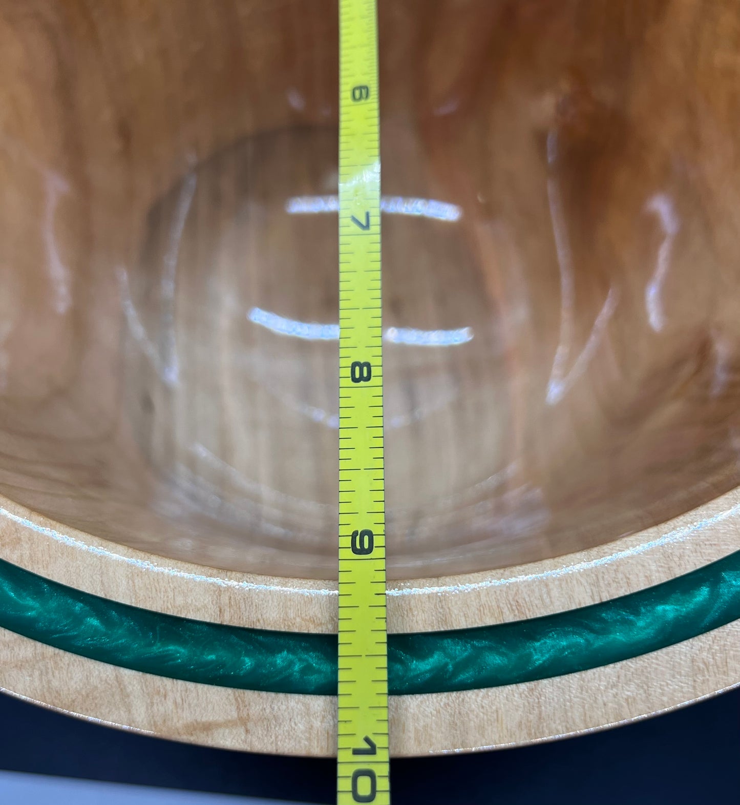 Hand Turned Curly Spalted Maple Tulip Shaped Centerpiece with Green Inlay