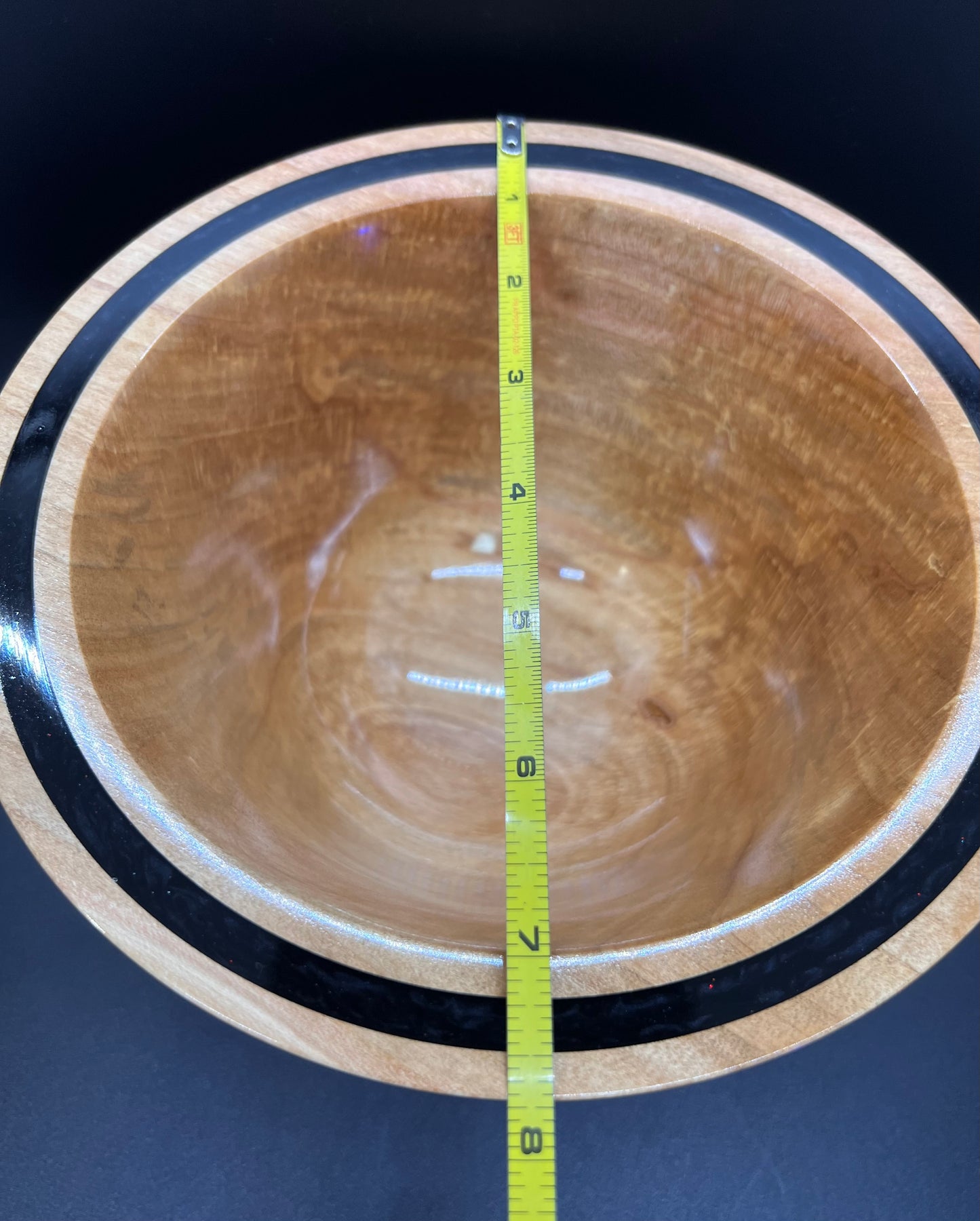 Hand Turned Curly Maple Accent Centerpiece with Black Resin Inlay