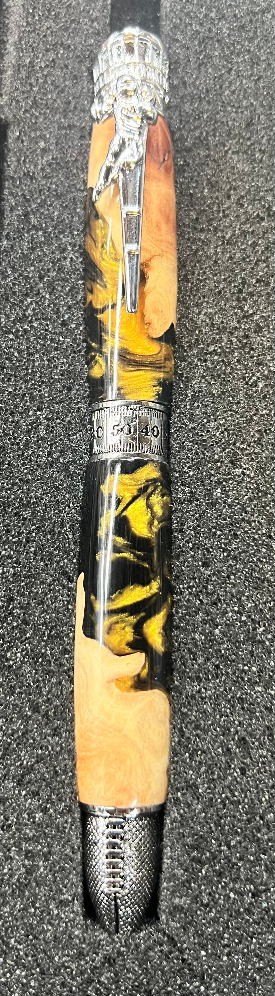 Football Twist Pen-Mallee Burl-Black and Gold resin