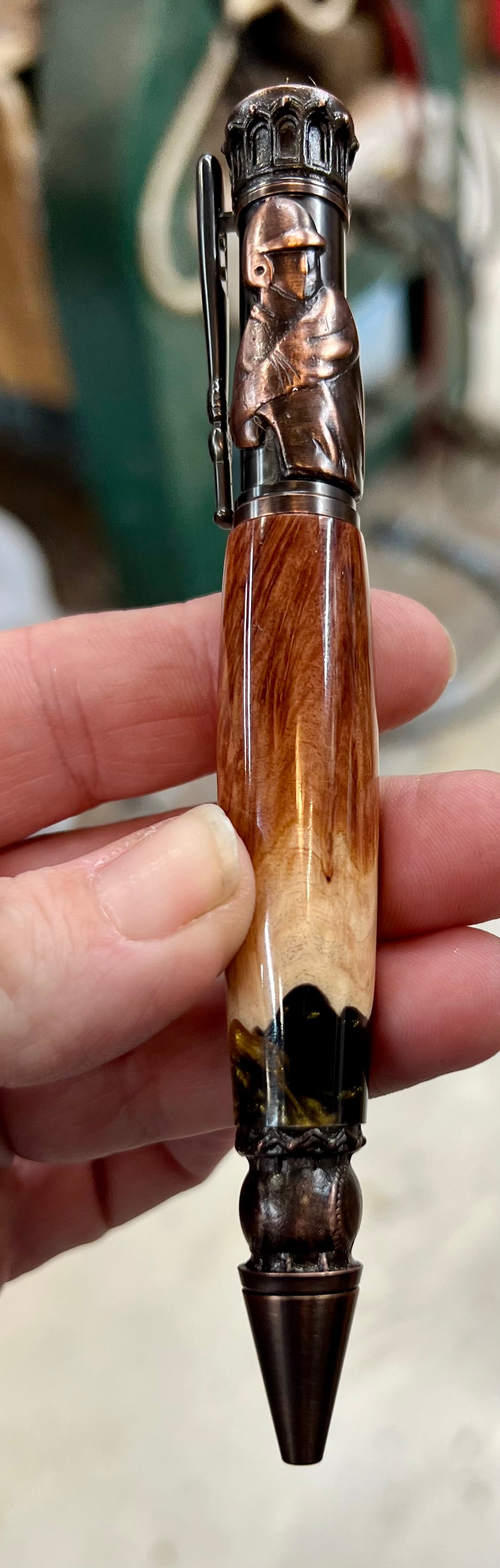 Baseball Pen- Burl, black and gold resin