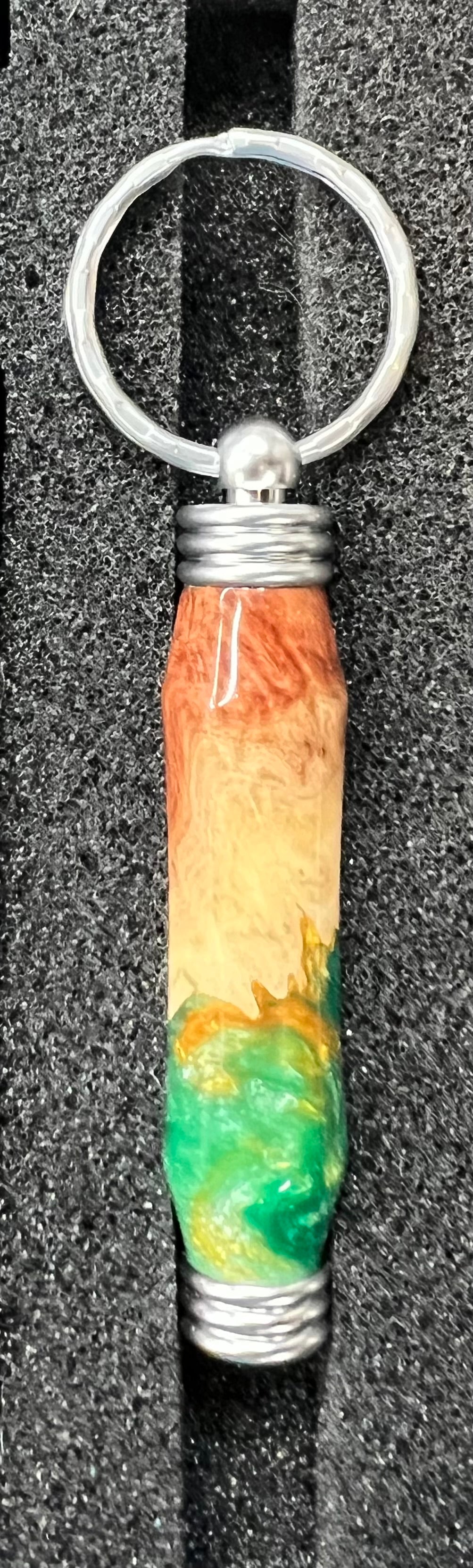 Secret Compartment Keychain-Mallee Burl-Gold and Green Resin