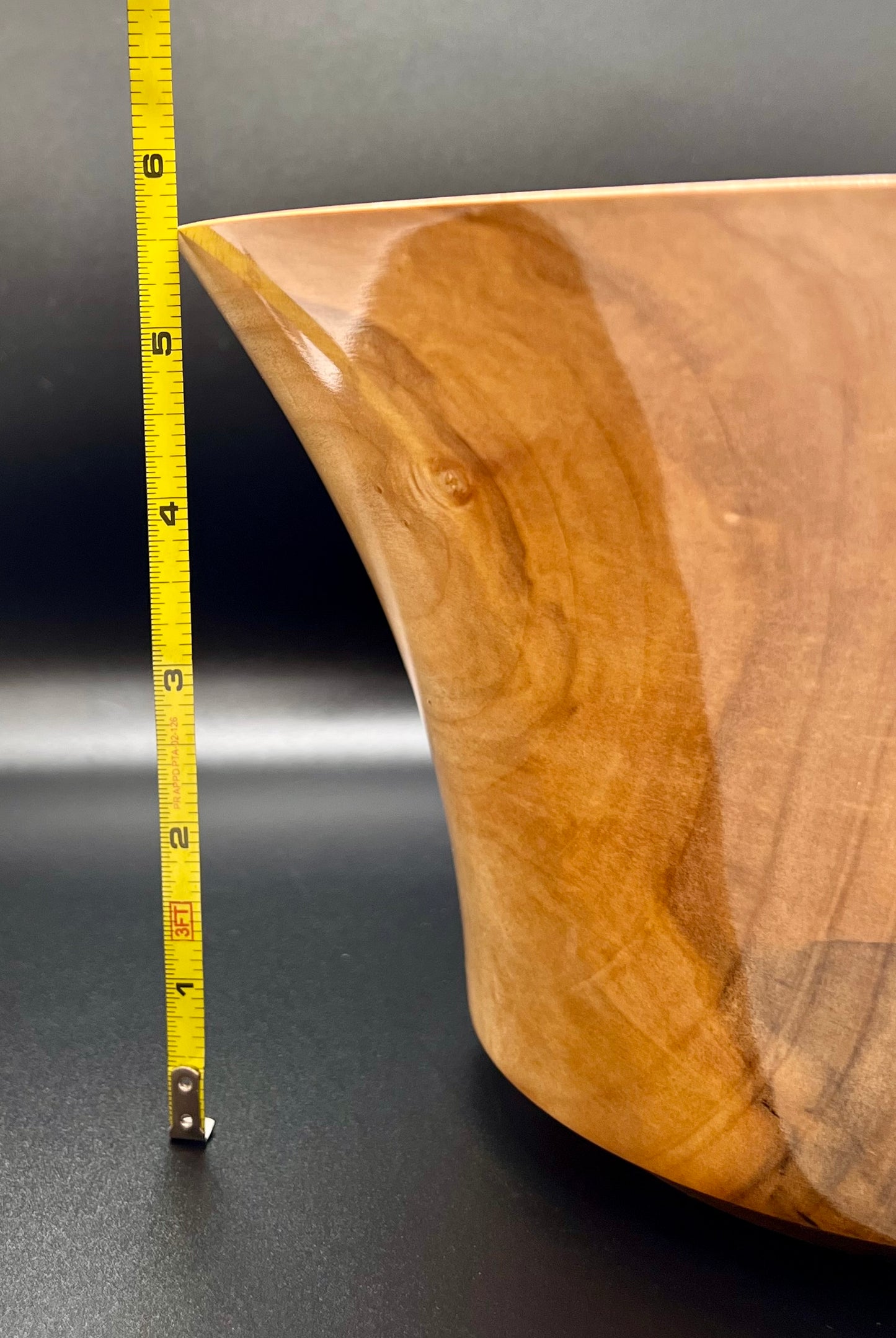 Hand Turned Curly Spalted Maple Tulip Shaped Centerpiece with Green Inlay