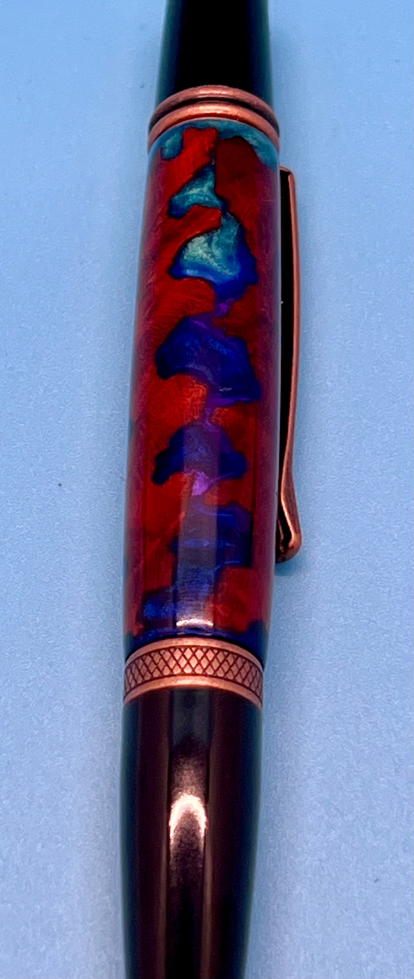 Antique Copper Wallstreet Twist Pen with Amboyna Burl and Blue Resin