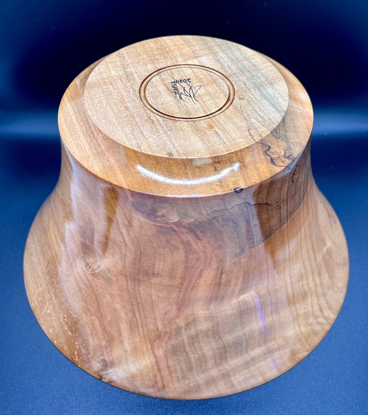 Hand Turned Curly Spalted Maple Tulip Shaped Centerpiece with Green Inlay