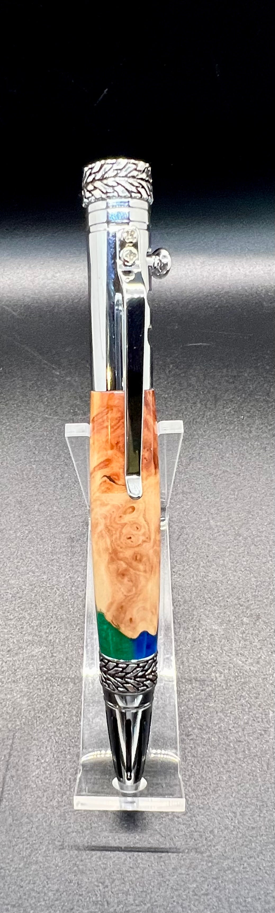 Gear Shift Pen - Chrome, Burl, Blue and Green resin