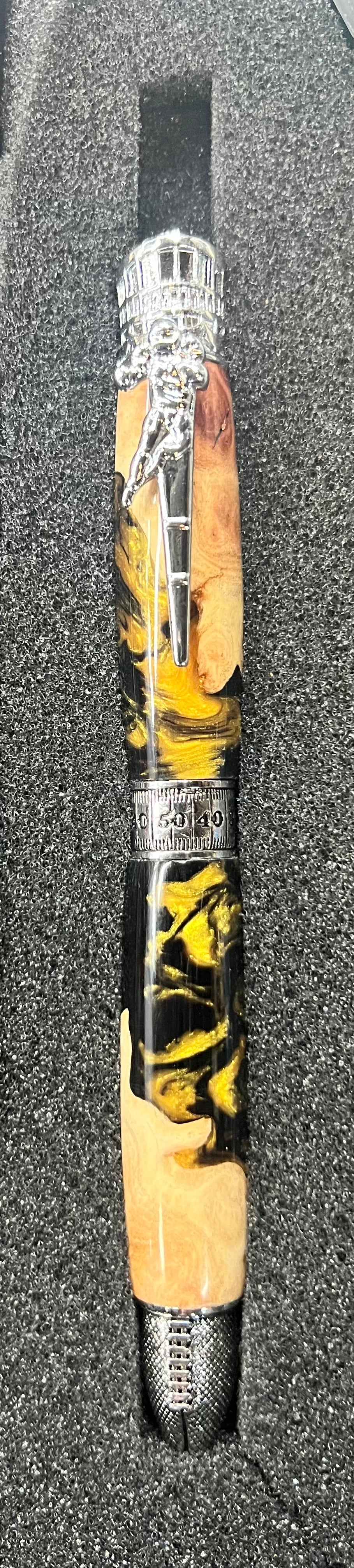 Football Twist Pen-Mallee Burl-Black and Gold resin