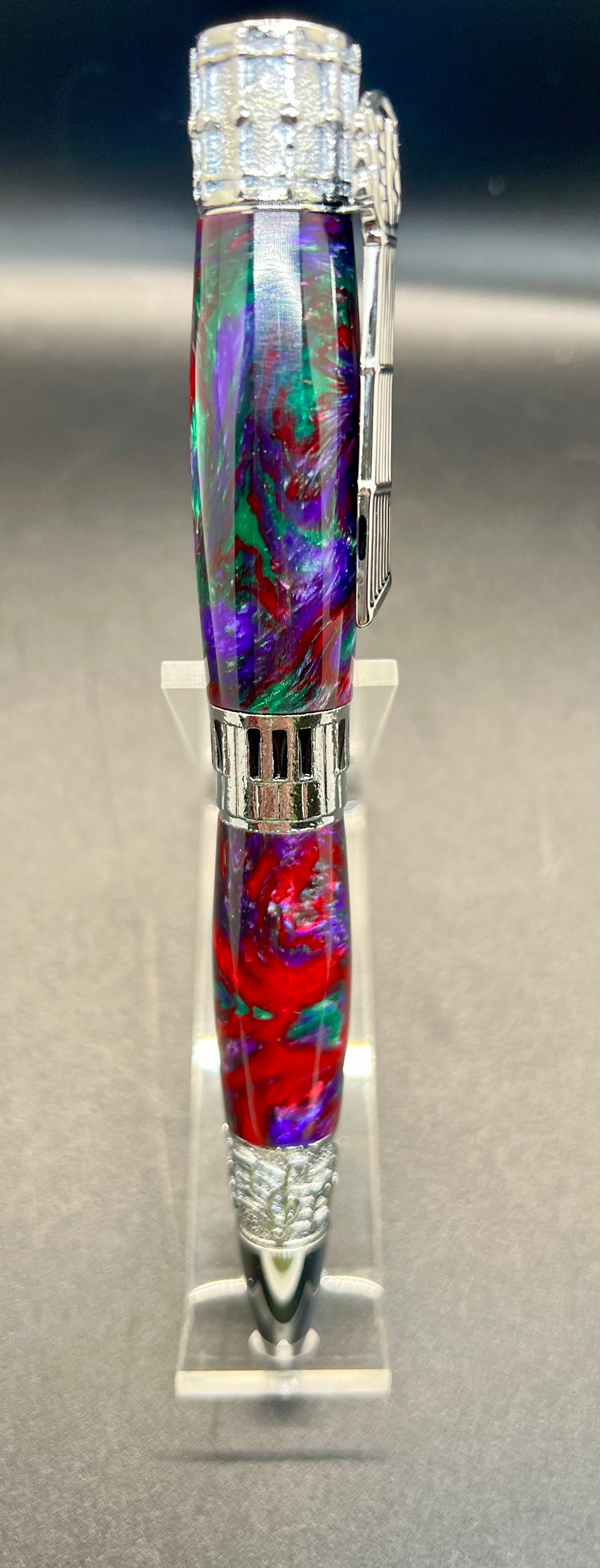 Music Twist Pen- Burl, and multi colored acrylic