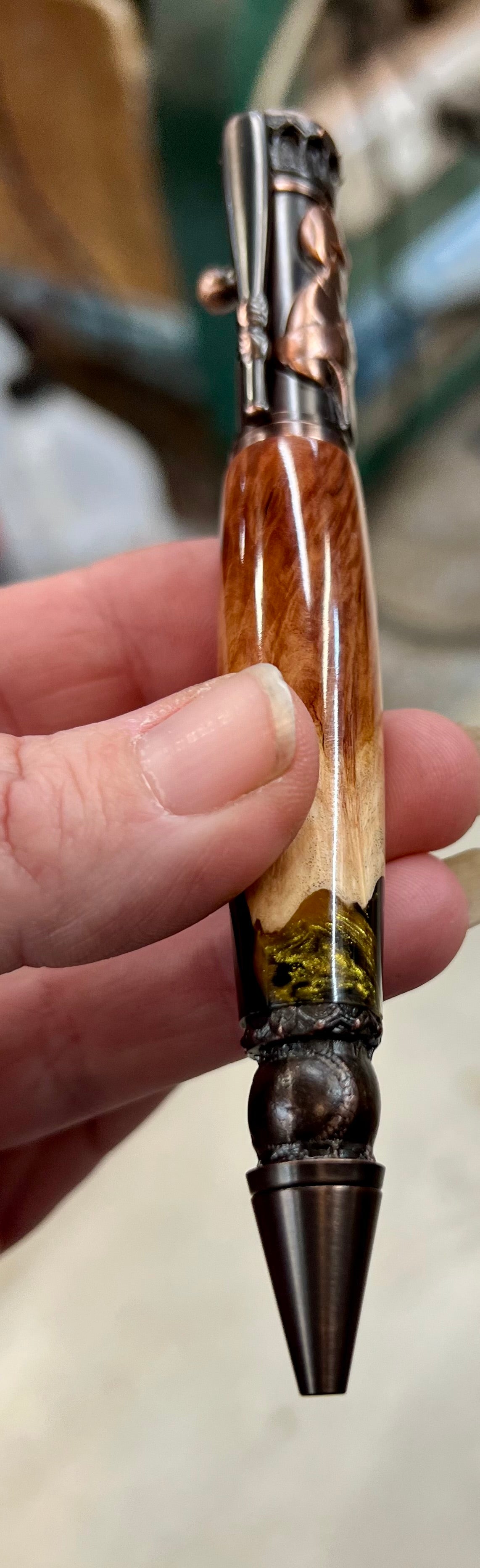 Baseball Pen- Burl, black and gold resin