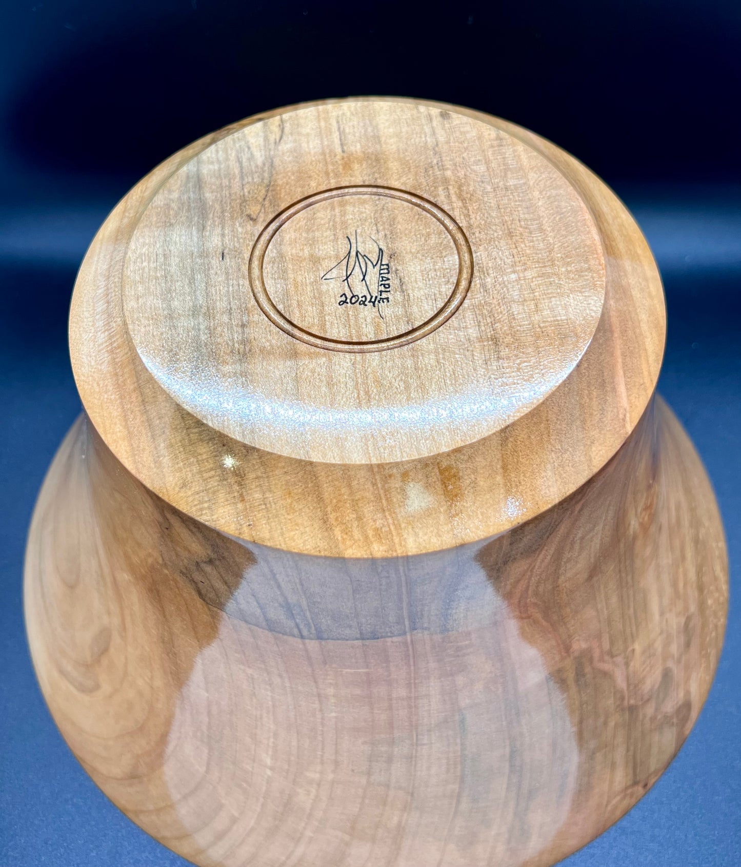Hand Turned Curly Spalted Maple Tulip Shaped Centerpiece with Green Inlay