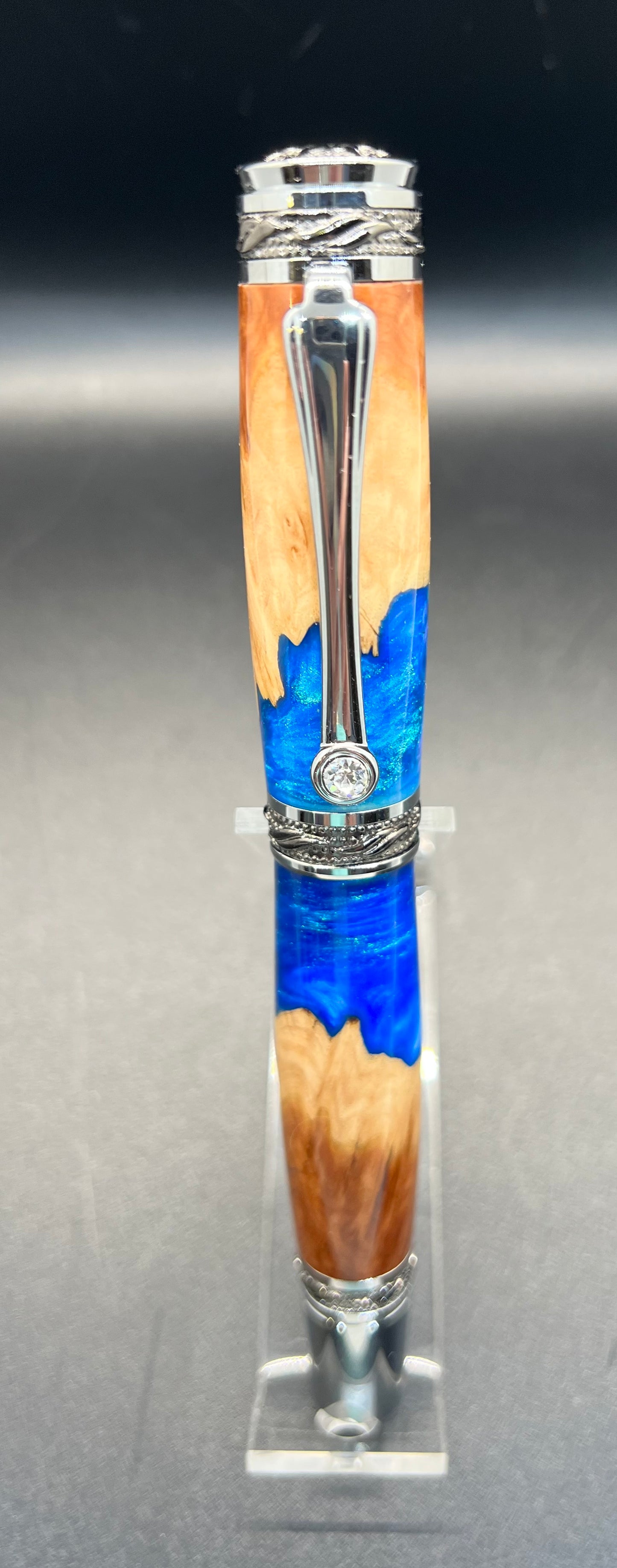Majestic Rollerball Pen- Malle Burl- Blue Resin
