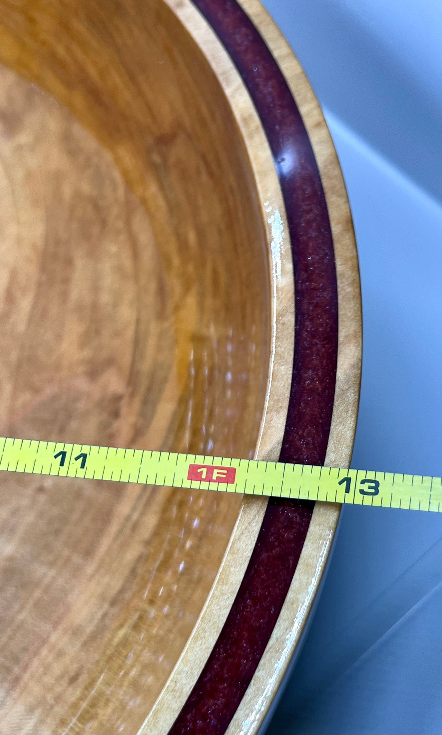Hand Turned Figured Maple Bowl With Deep Metallic Red Epoxy Inlay Heirloom Maple