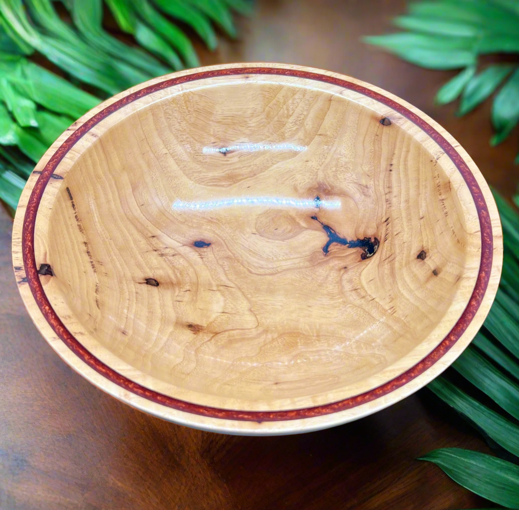 Hand turned Elm bowl with deep copper colored resin inlay