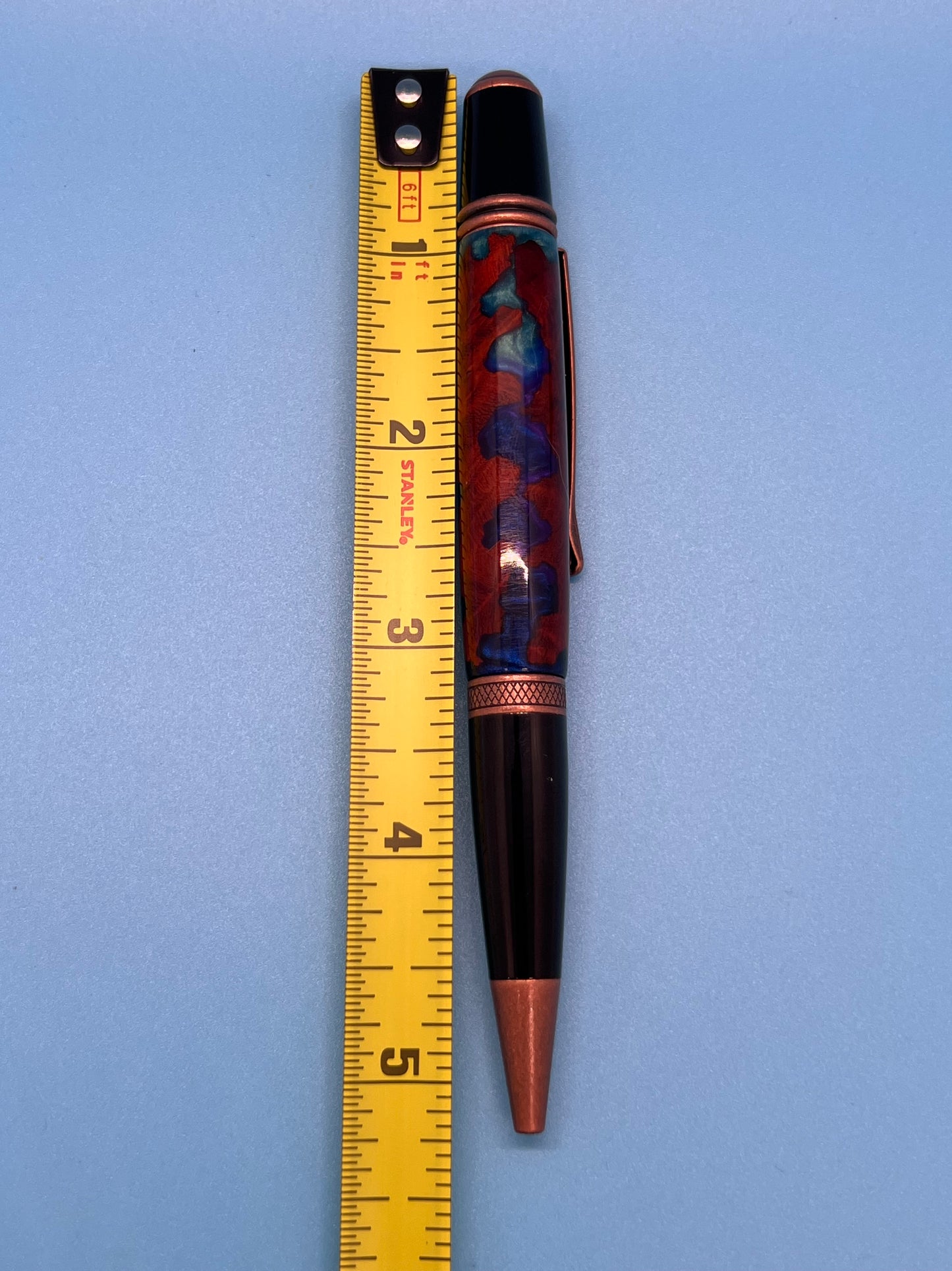 Antique Copper Wallstreet Twist Pen with Amboyna Burl and Blue Resin