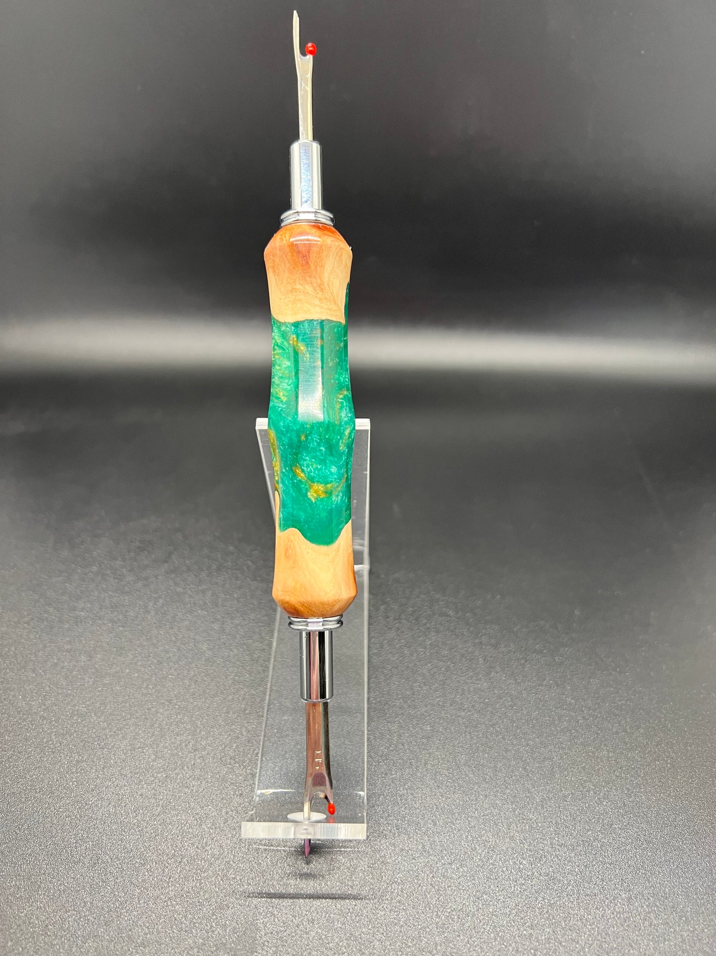 Seam ripper-Double-Mallee Burl-Green and Gold Resin