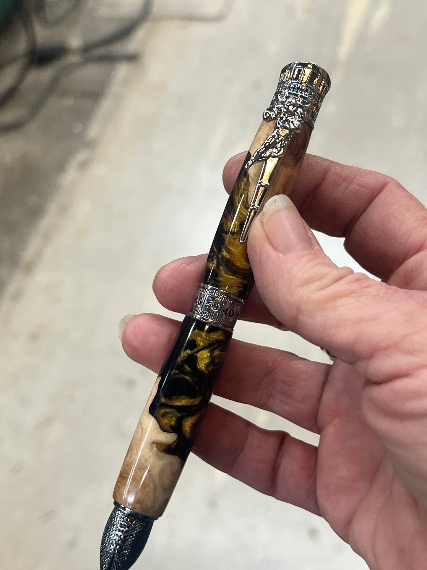 Football Twist Pen-Mallee Burl-Black and Gold resin