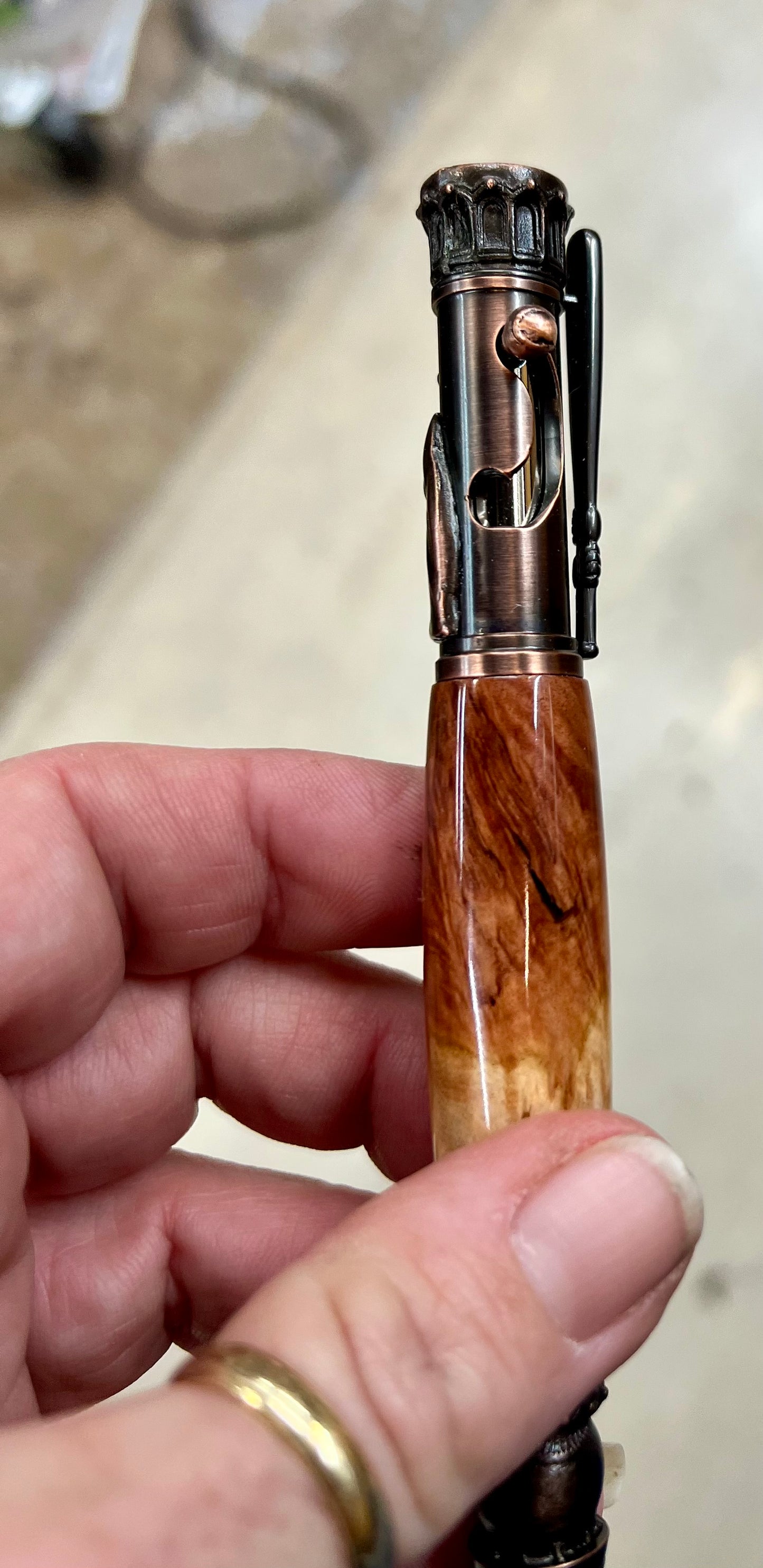Baseball Pen- Burl, black and gold resin
