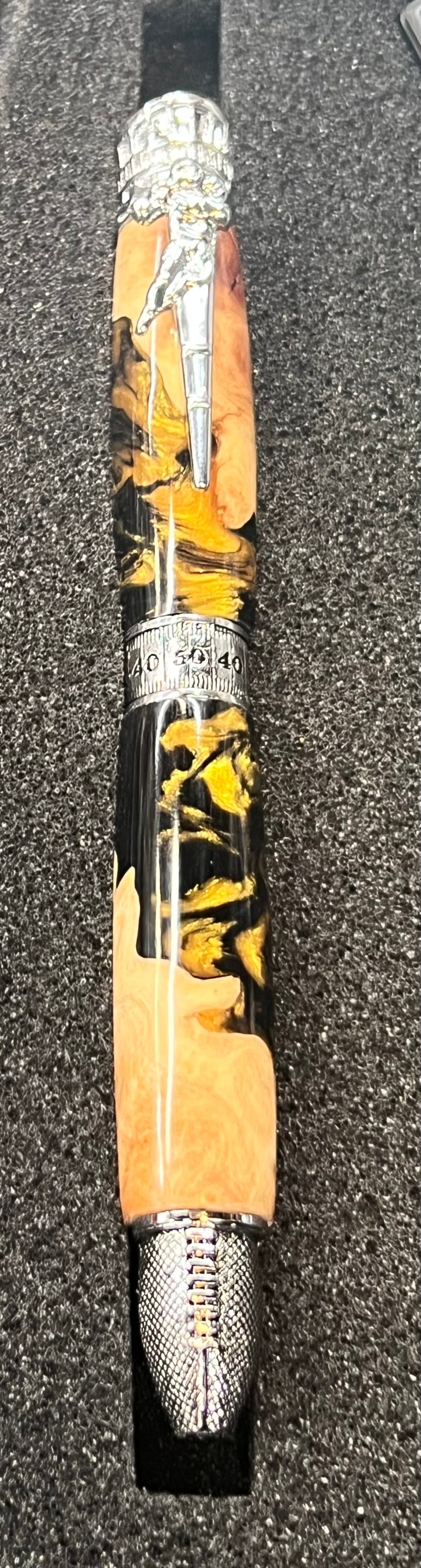 Football Twist Pen-Mallee Burl-Black and Gold resin