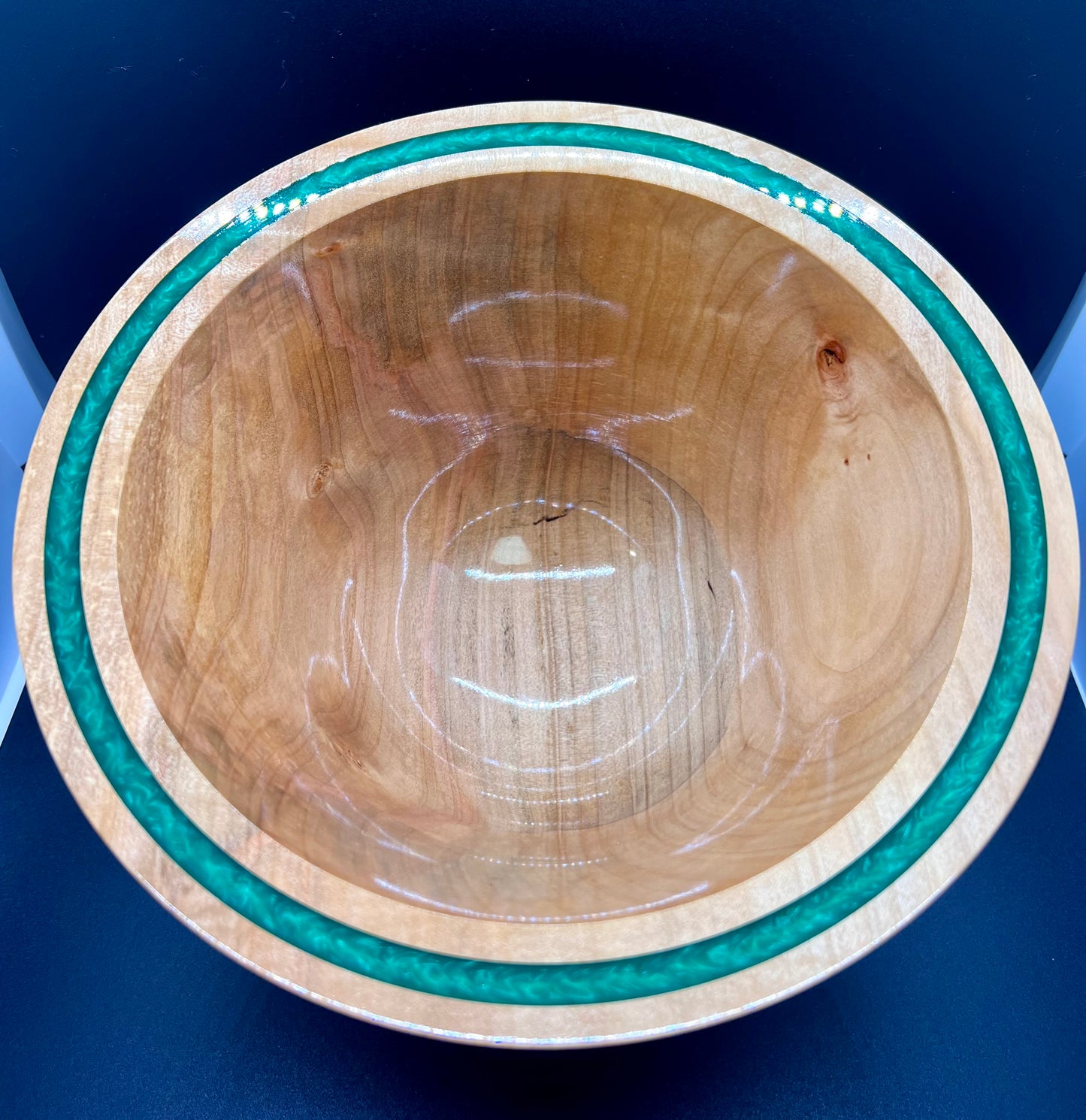 Hand Turned Curly Spalted Maple Tulip Shaped Centerpiece with Green Inlay