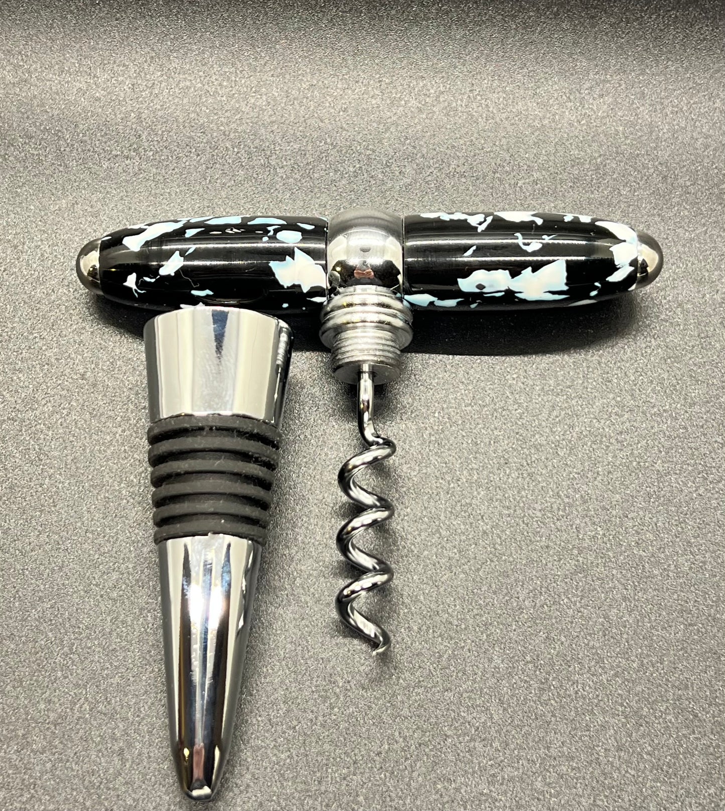 T-Handle Corkscrew/Bottle Stopper Combo-Black and White