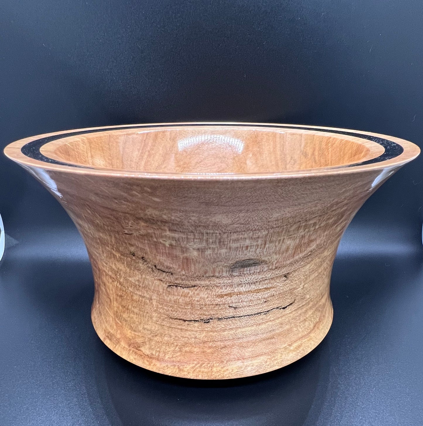 Hand Turned Curly Maple Accent Centerpiece with Black Resin Inlay