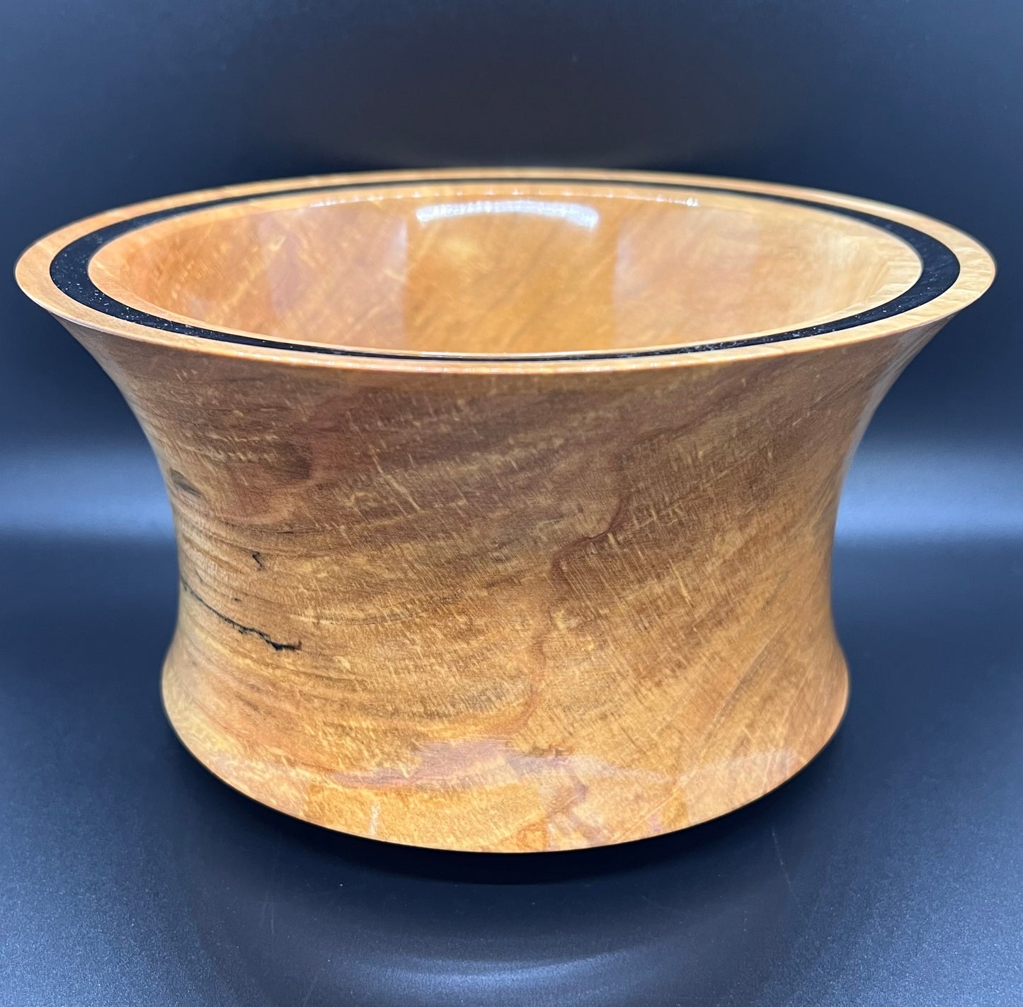 Hand Turned Curly Maple Accent Centerpiece with Black Resin Inlay