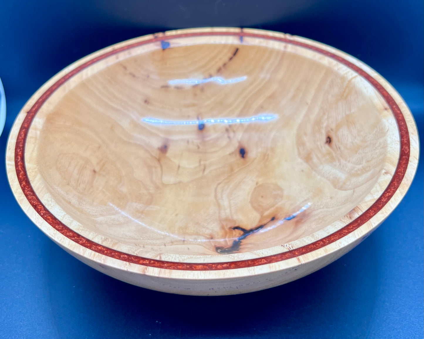 Hand turned Elm bowl with deep copper colored resin inlay