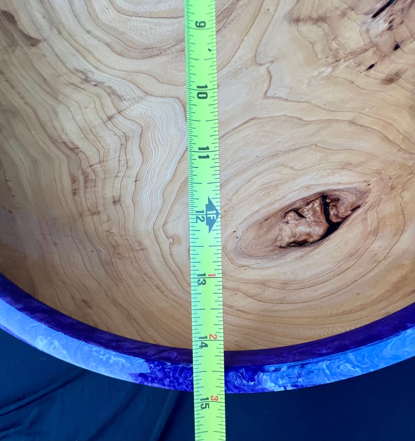 14+ inch Elm Bowl with Purple and White Marbled colored resin Rim
