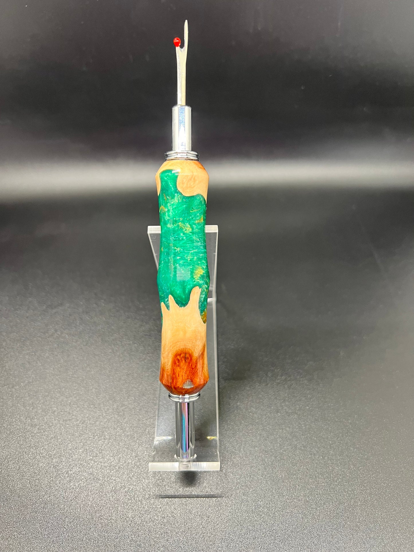 Seam ripper-Double-Mallee Burl-Green and Gold Resin
