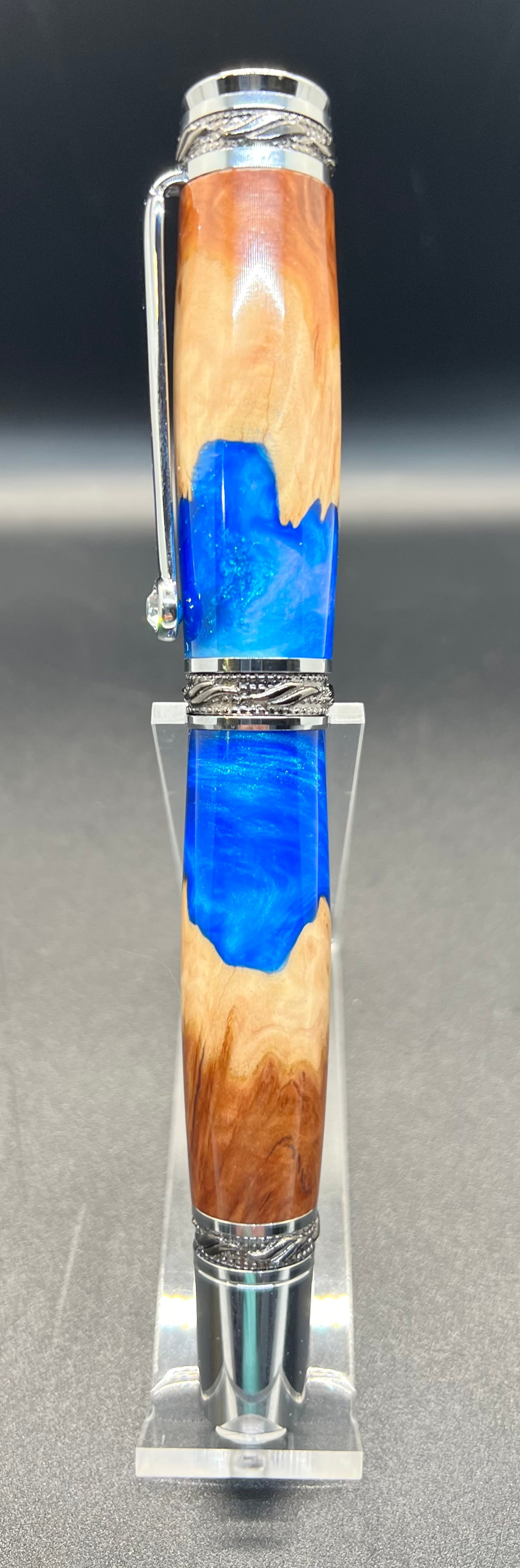 Majestic Rollerball Pen- Malle Burl- Blue Resin
