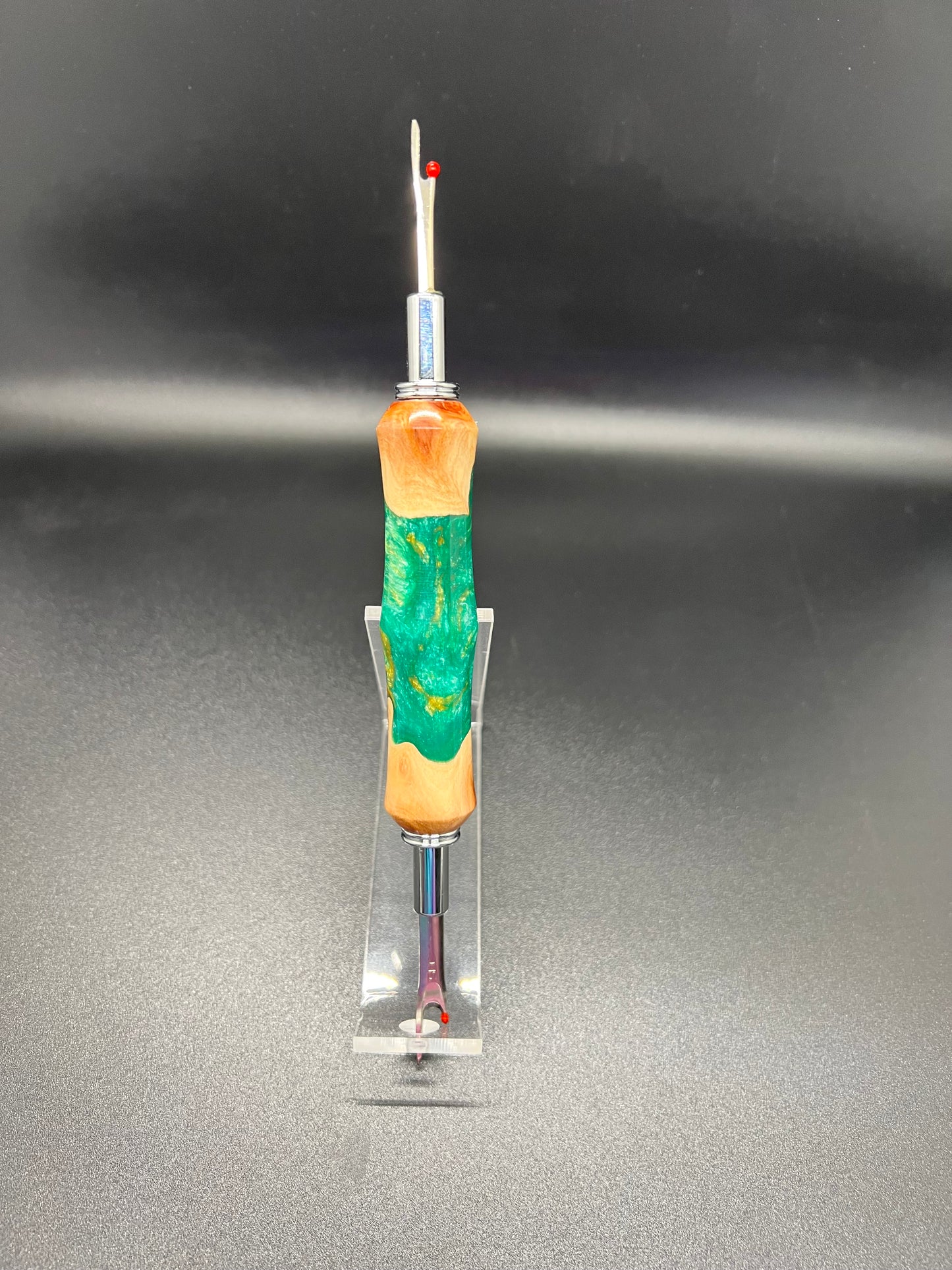 Seam ripper-Double-Mallee Burl-Green and Gold Resin