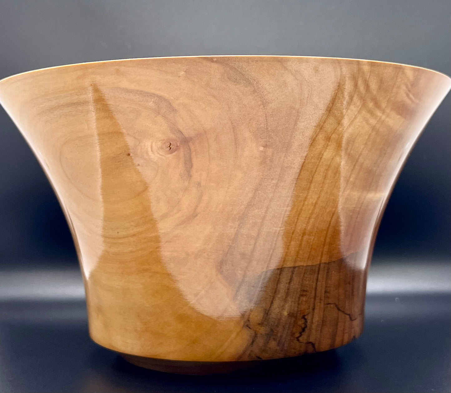 Hand Turned Curly Spalted Maple Tulip Shaped Centerpiece with Green Inlay