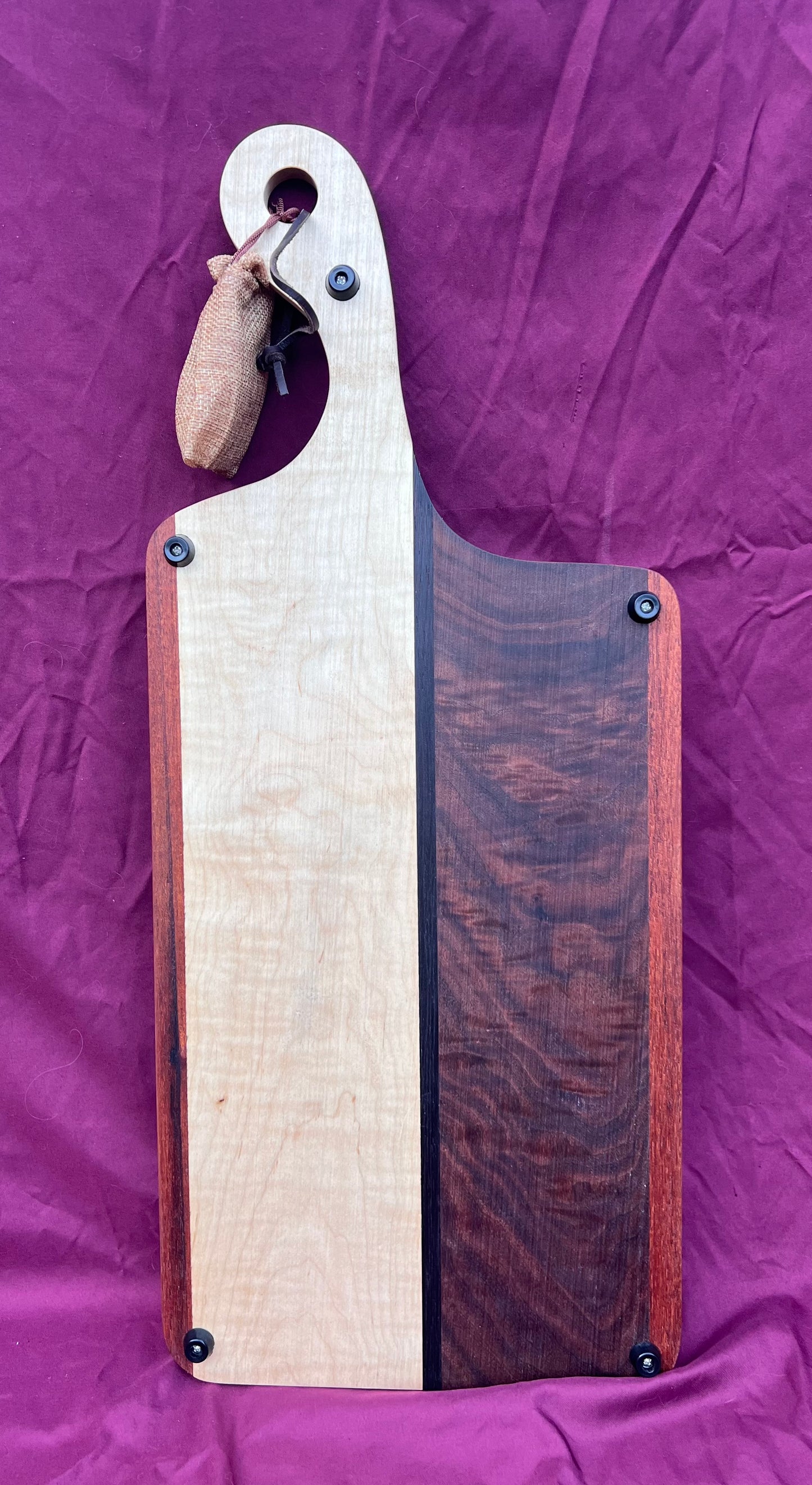 Charcuterie board Curly Walnut, Curly Maple, accented with Wenge & Mahogany