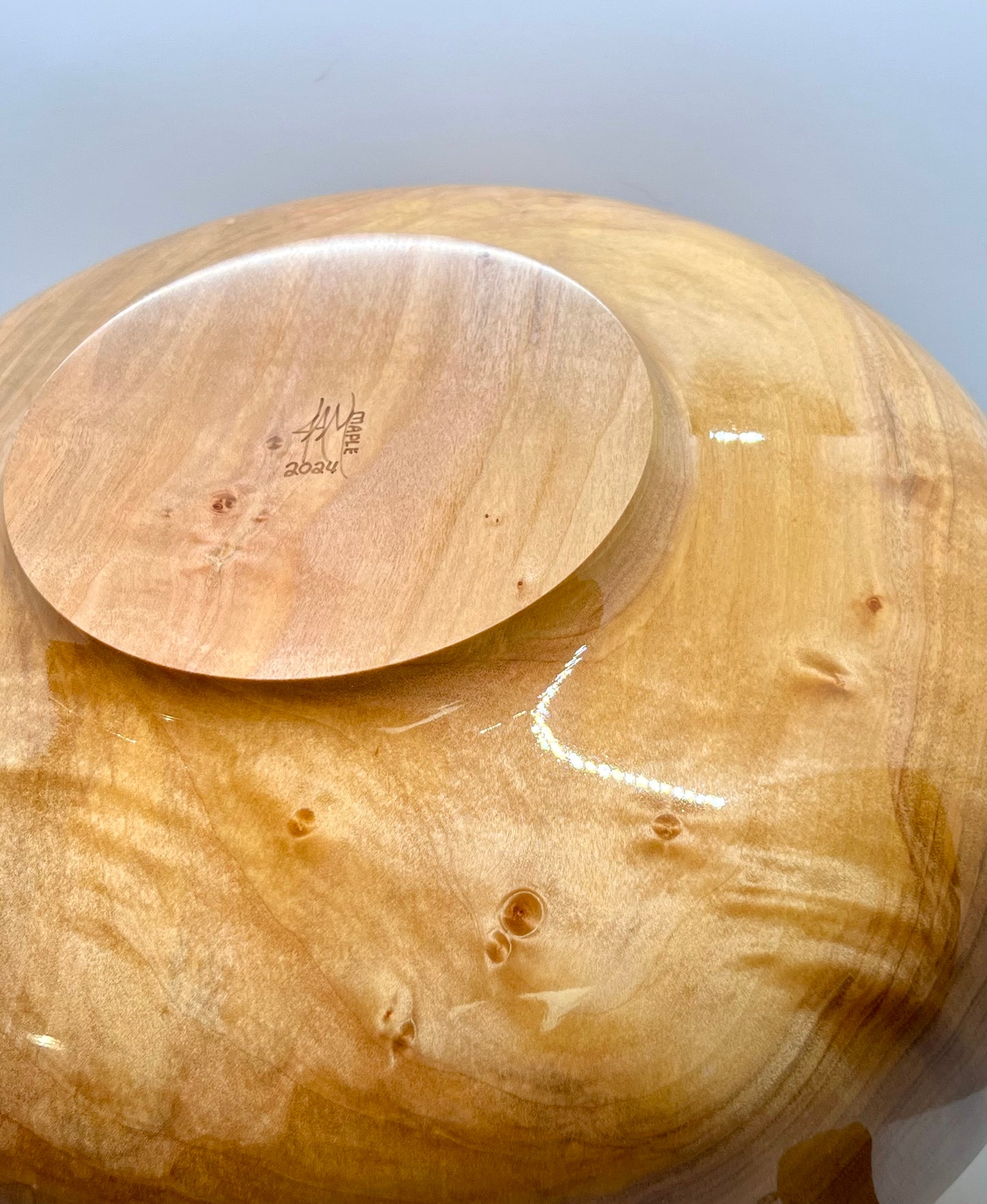 Hand Turned Figured Maple Bowl With Deep Metallic Red Epoxy Inlay Heirloom Maple