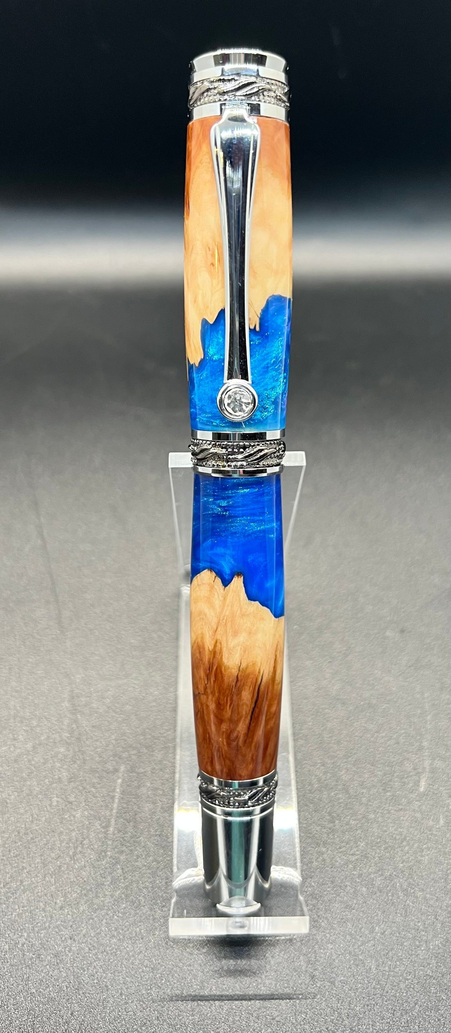 Majestic Rollerball Pen- Malle Burl- Blue Resin