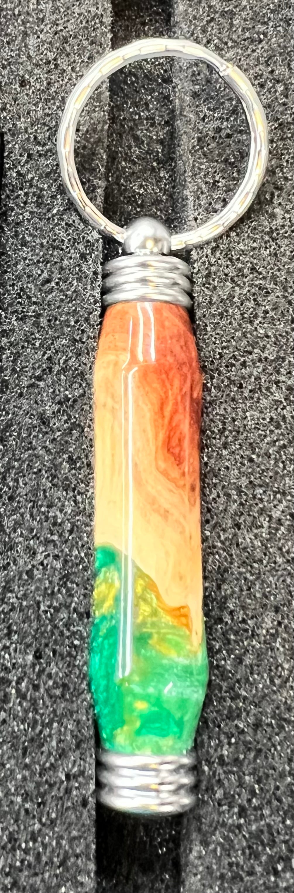 Secret Compartment Keychain-Mallee Burl-Gold and Green Resin