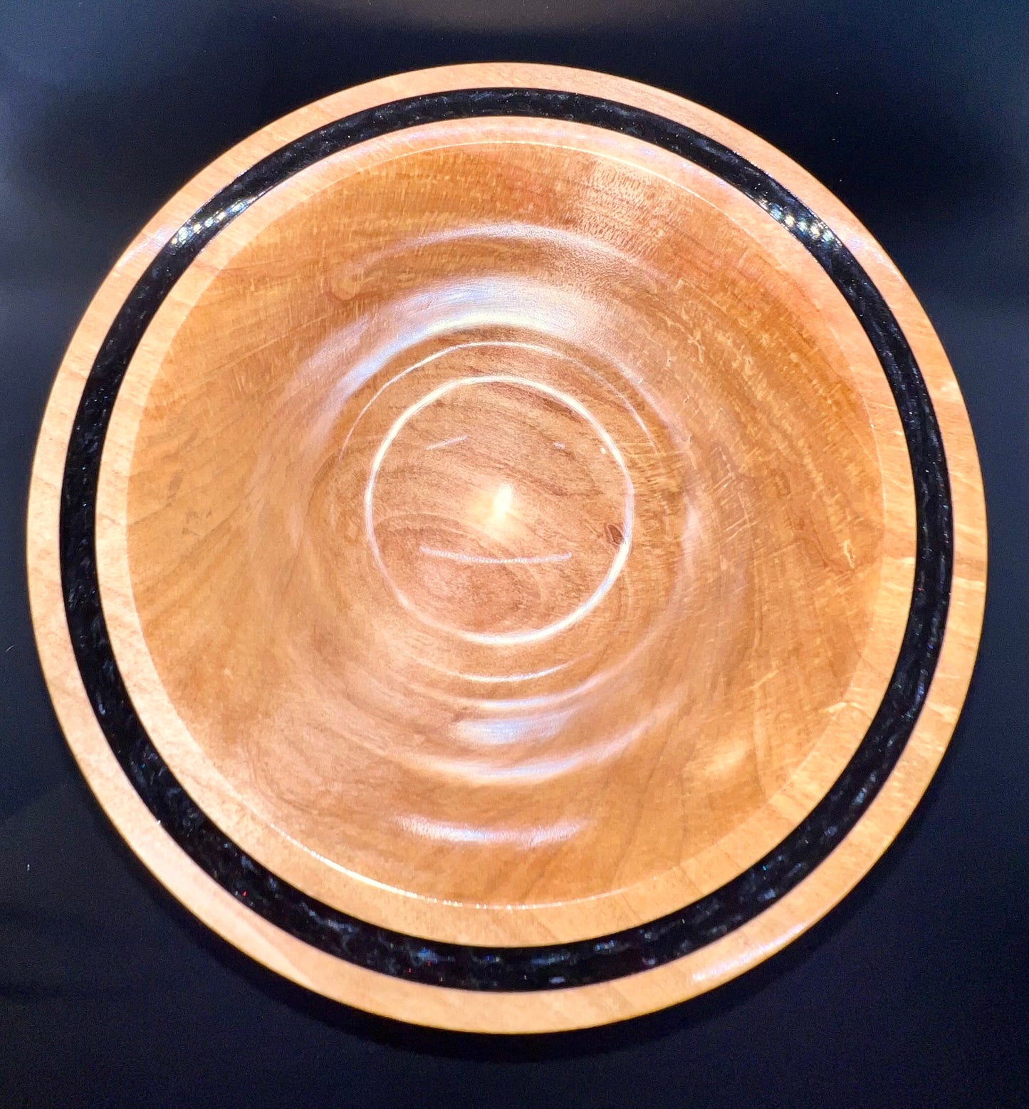 Hand Turned Curly Maple Accent Centerpiece with Black Resin Inlay