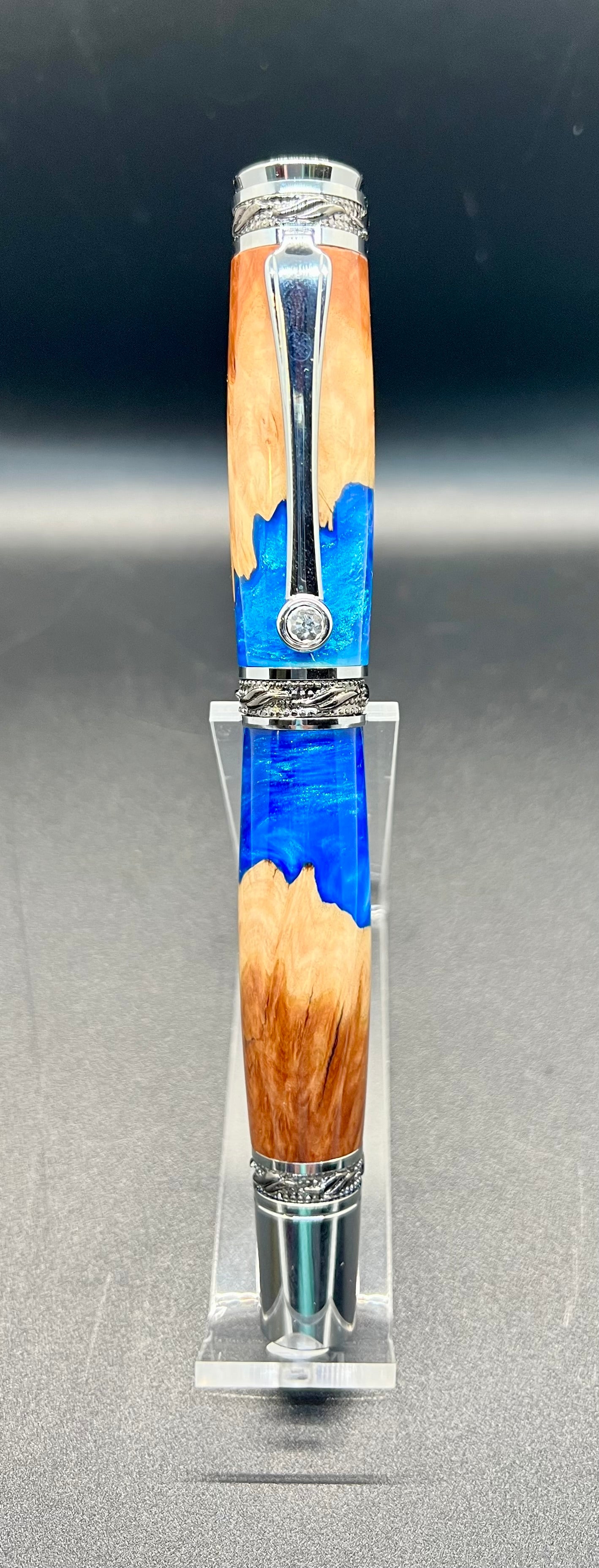Majestic Rollerball Pen- Malle Burl- Blue Resin