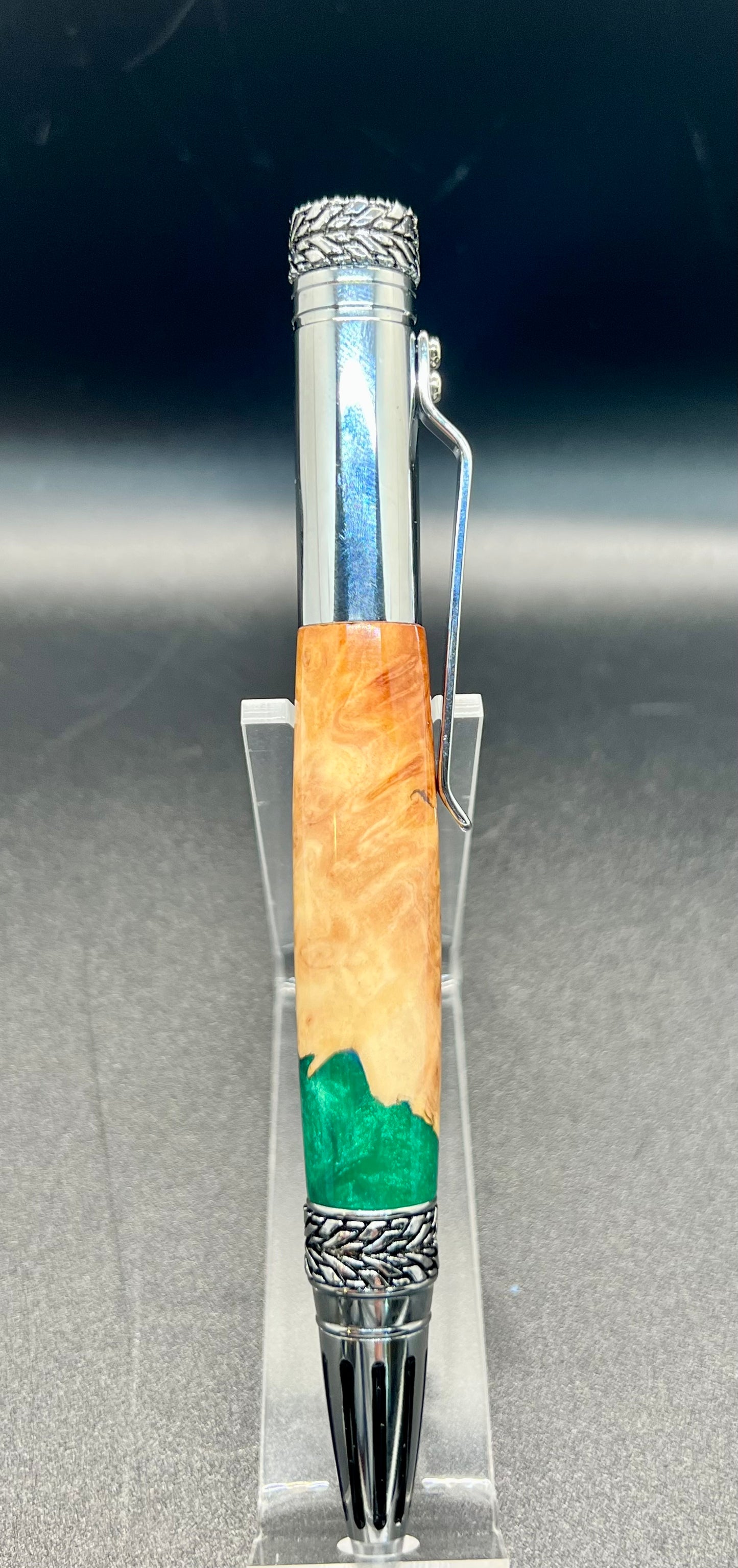Gear Shift Pen - Chrome, Burl, Blue and Green resin