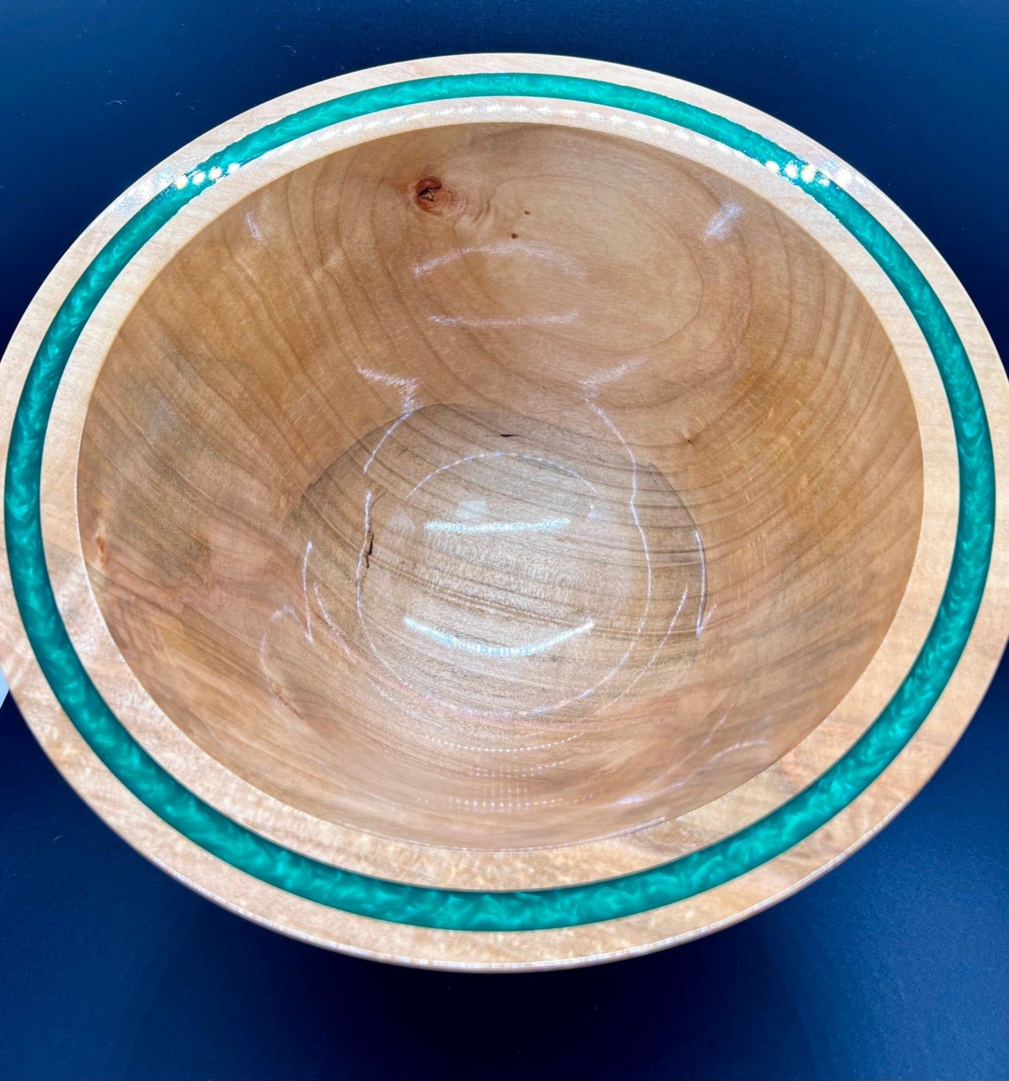 Hand Turned Curly Spalted Maple Tulip Shaped Centerpiece with Green Inlay