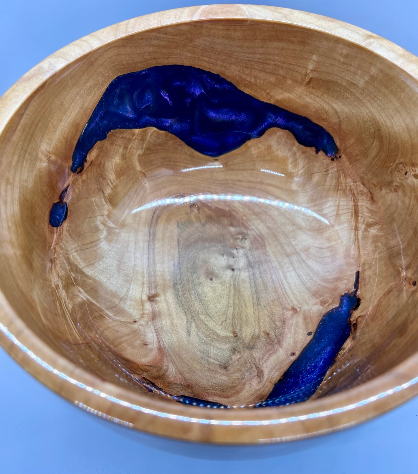 Curly Maple Blue Epoxy Bowl