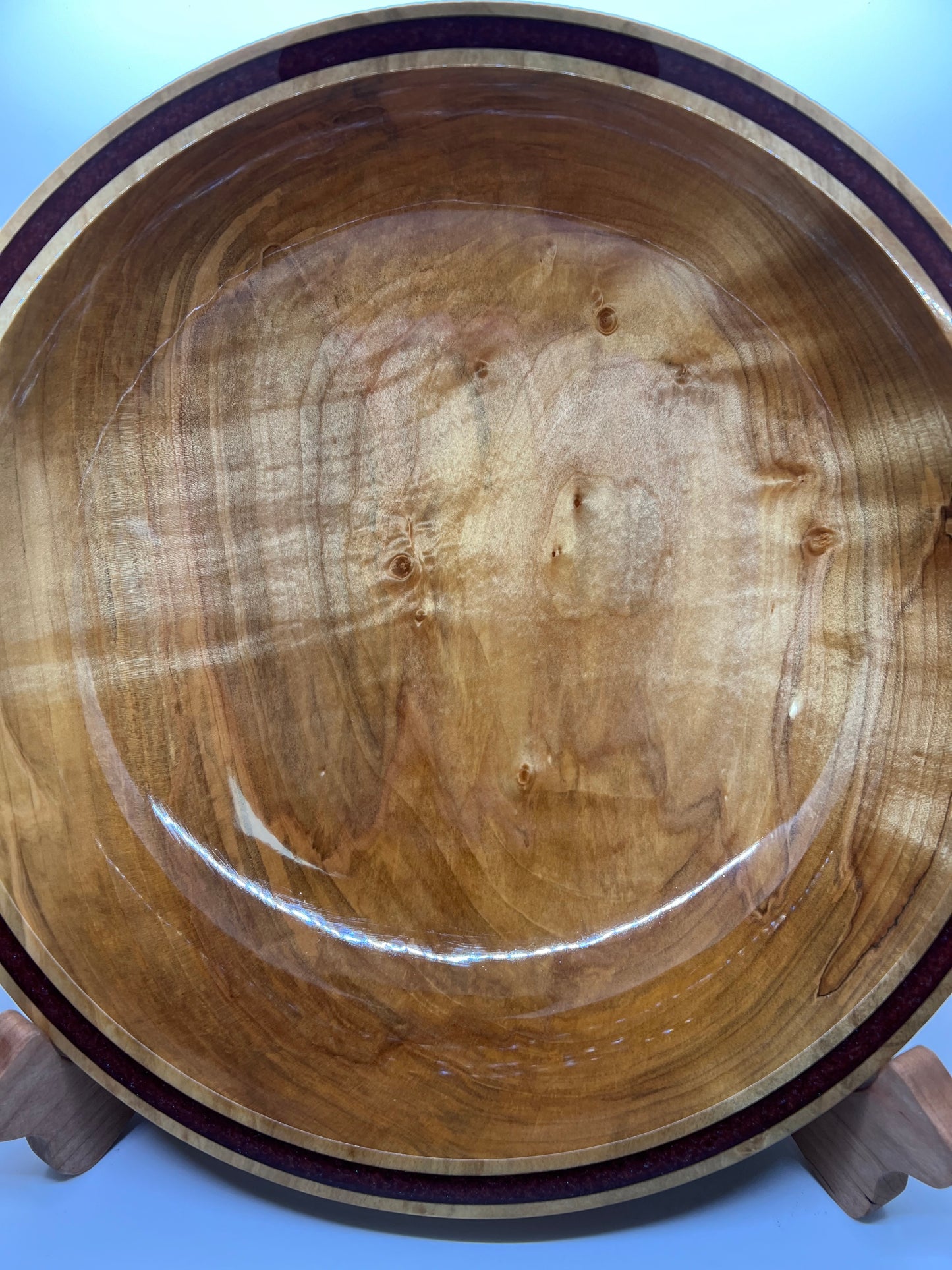 Hand Turned Figured Maple Bowl With Deep Metallic Red Epoxy Inlay Heirloom Maple