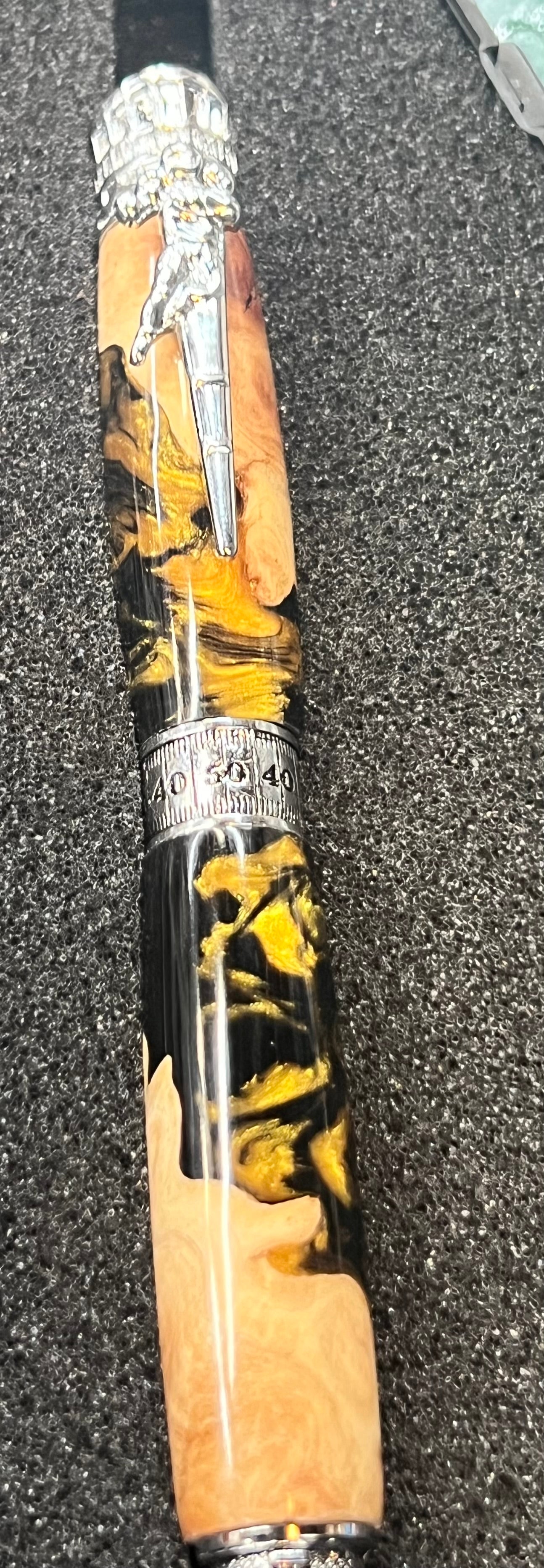 Football Twist Pen-Mallee Burl-Black and Gold resin
