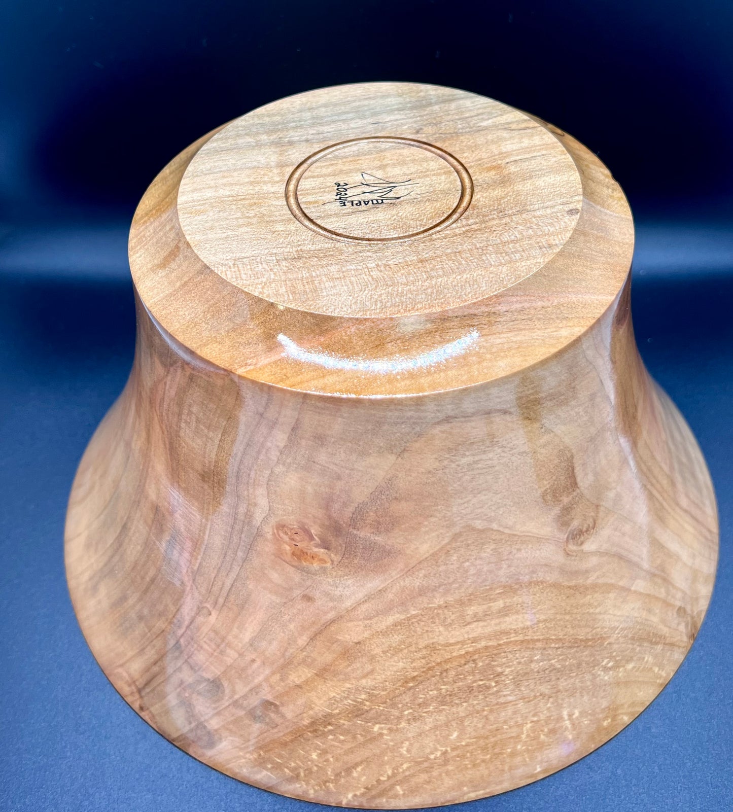 Hand Turned Curly Spalted Maple Tulip Shaped Centerpiece with Green Inlay