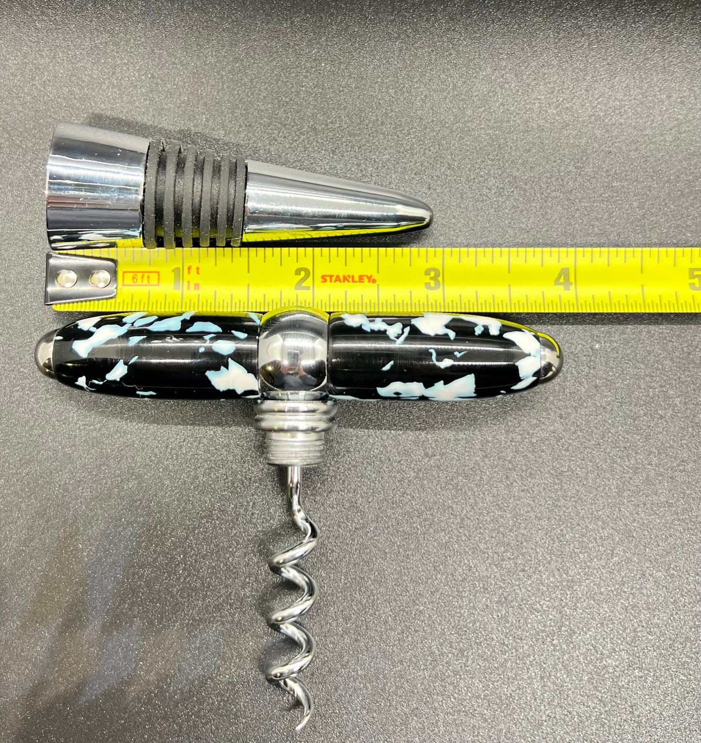 T-Handle Corkscrew/Bottle Stopper Combo-Black and White