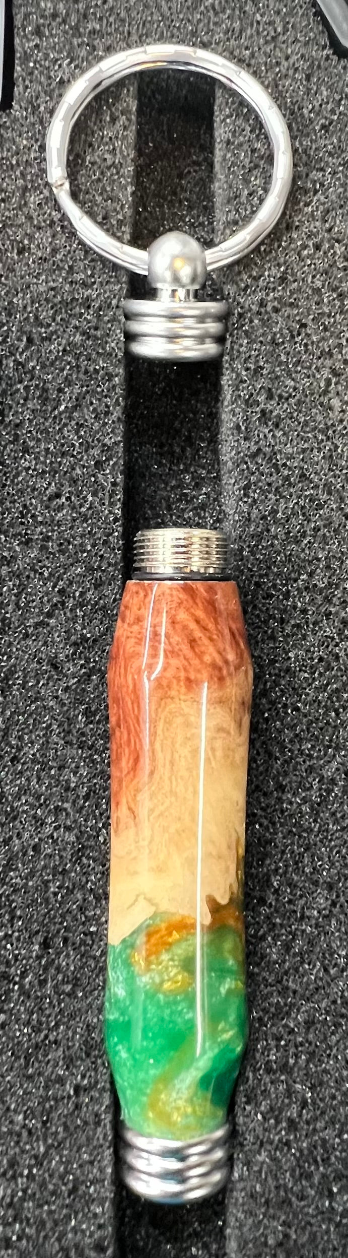 Secret Compartment Keychain-Mallee Burl-Gold and Green Resin