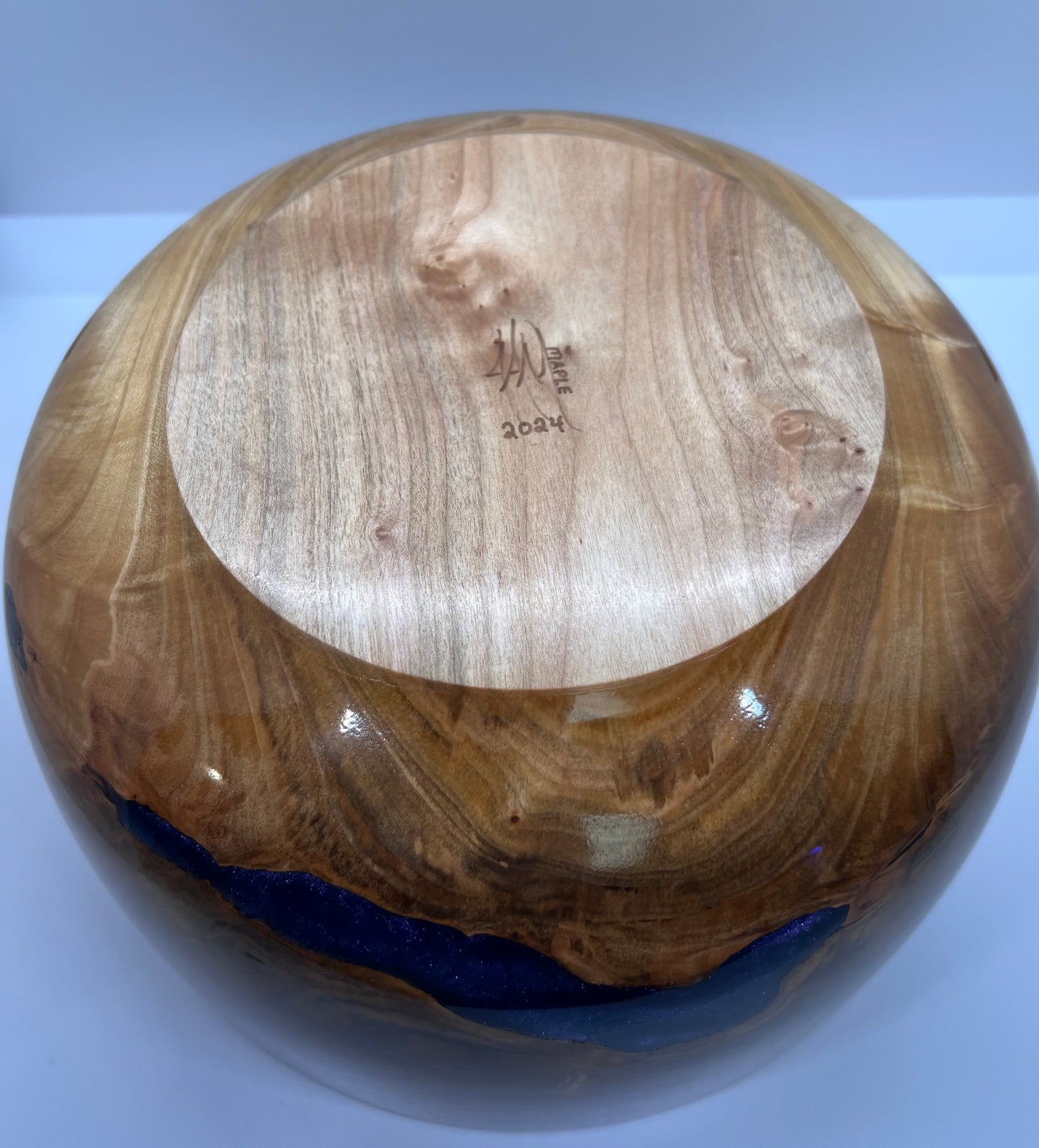 Curly Maple Blue Epoxy Bowl